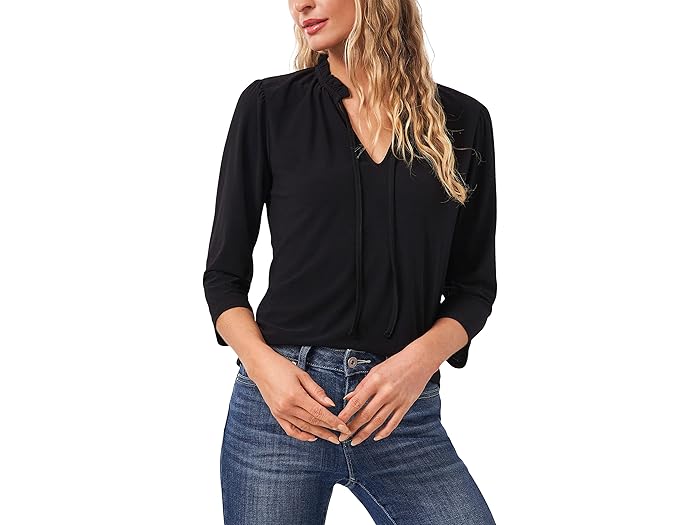 3/4 Sleeve Knit Top w/ Bow - Image 1