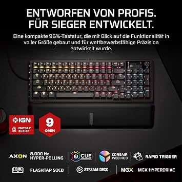 Corsair Vanguard PRO 96 Wired Gaming Keyboard - Black QWERTZ DE Hall Effect 96% MGX Hyperdrive Switch 8000Hz Rapid Trigger Virtual Stream Deck SOCD Flash Tap
