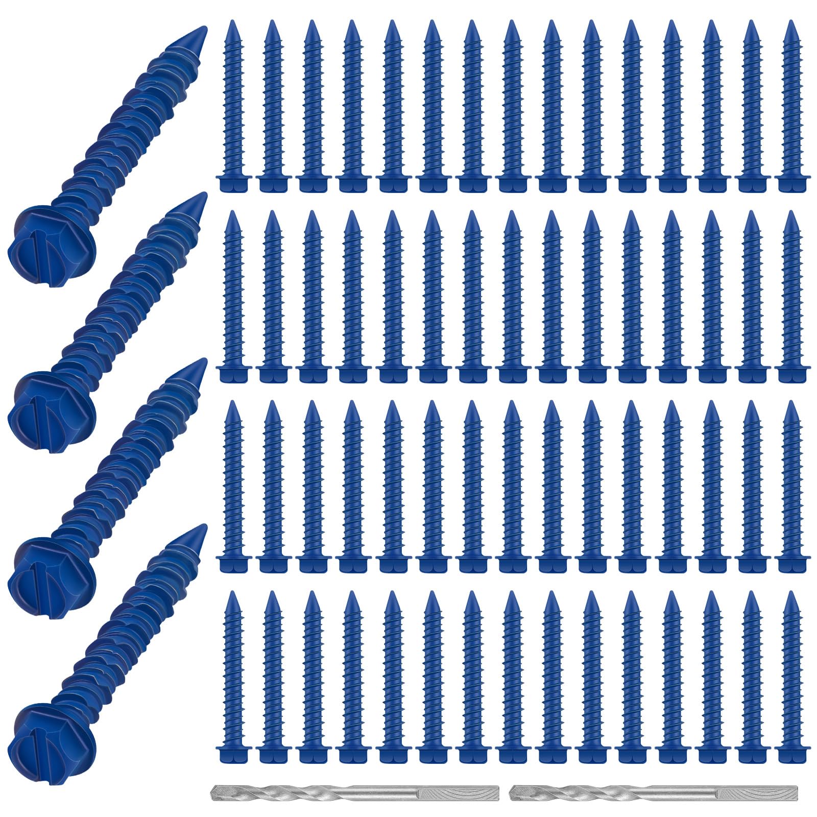 MorningRo 200 Qty 3/16" x 1-1/4" Hex Head Concrete Screws Anchor with Drill Bits Blue Slotted Hex Screws for Anchor Masonry, Block, Brick, Cement,