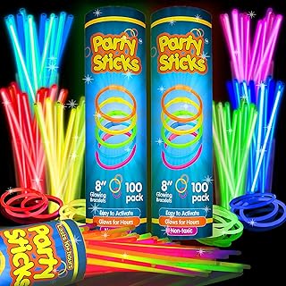Glow Sticks Bulk Party Favors 200pk - 8" Glow in The Dark Party Supplies, Light Sticks for Neon Party Glow Necklaces and Bracelets for Kids or Adults