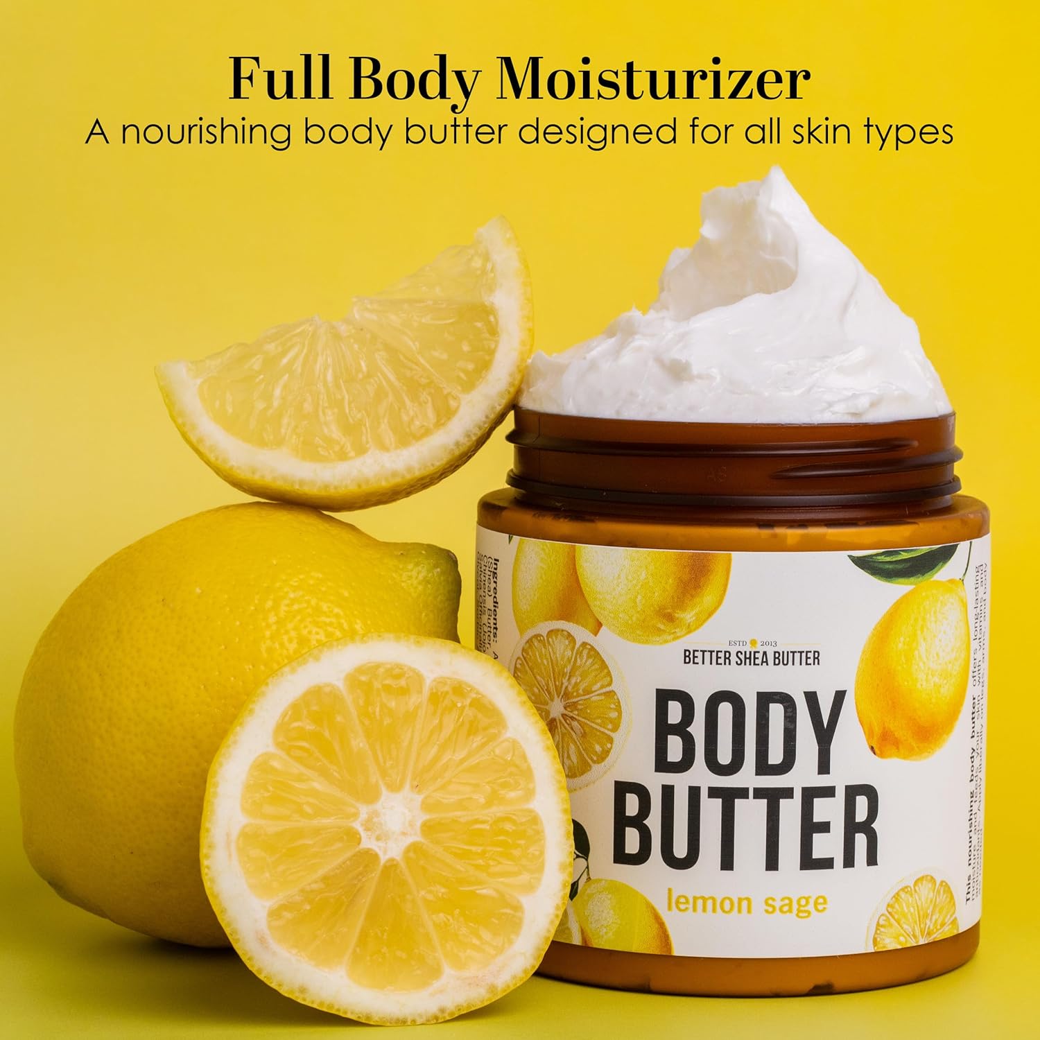 Better Shea Butter Lemon Sage Body Butter for Dry Skin with Raw Shea Butter & Jojoba Oil, Natural Moisturizing Body Cream, Naturally Scented with Essential Oils