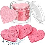 Nuenen 60 Pieces Facial Sponges with Container, Heart Shape Compressed Face Sponges Natural Cleaning Pads for Washing Face Cleaning Exfoliating Esthetician Makeup Removal(Pink)