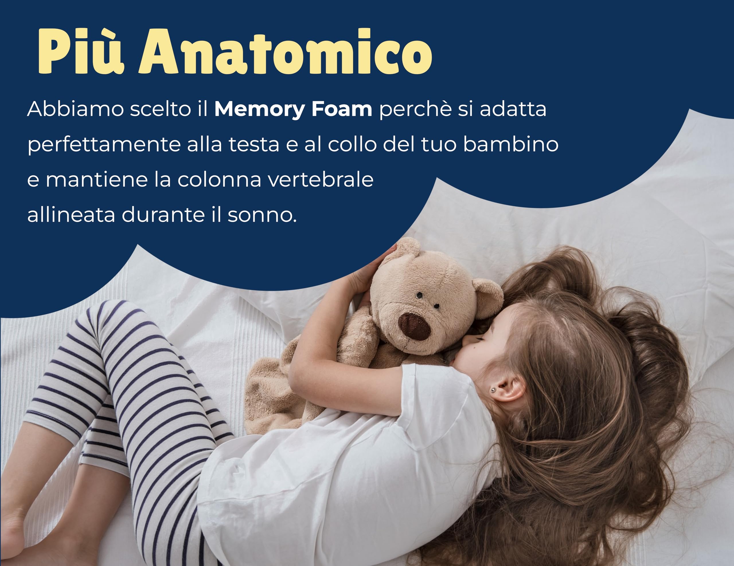 Michelangelo HomeRelax Cuscino Bambino DISPOSITIVO MEDICO, 3 4 5 6 7 Anni Memory Foam, 60 x 34 cm, per Lettino, Made in Italy OEKO-TEX Ipoallergenico Anallergico Antiacaro Culla