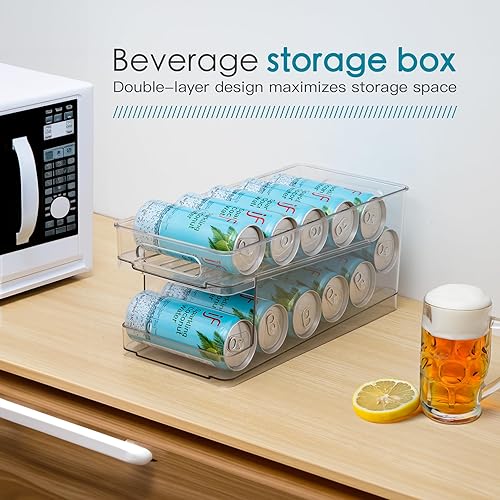 Miniatura 2 de Vacream Organizador de latas de soda transparente para refrigerador, estante de almacenamiento de despensa de alimentos enlatados de plástico,