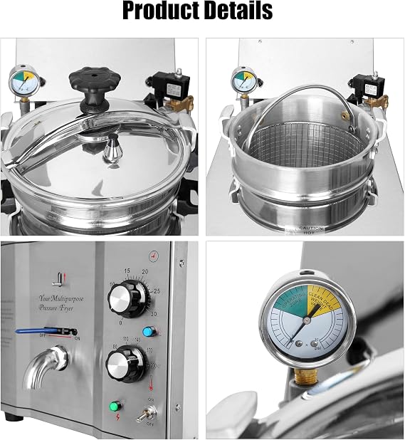 16L Electric Pressure Deep Fryer, Commercial Countertop Pressure Fryer, Stainless Steel High Pressure Fried Chicken Machine