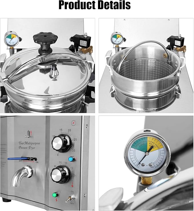 Freidora a Presión Eléctrica 16L Acero Inoxidable Comercial miniatura 5