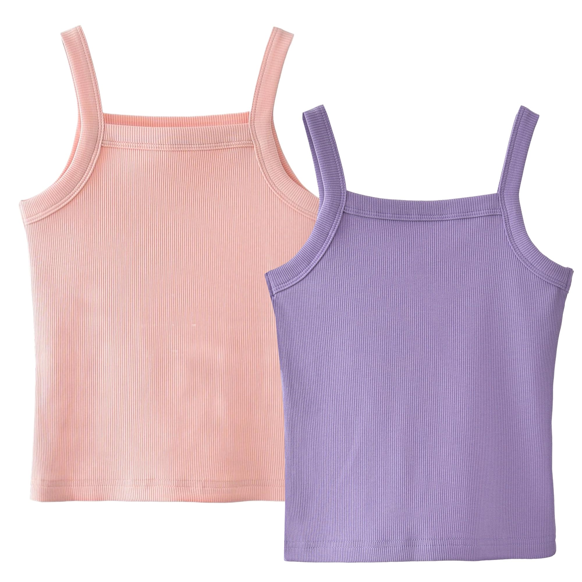 SEAUR Camiseta de tirantes para niña, tirantes delgados, camiseta interior de verano, monocolor, sin mangas, parte superior acanalada, 2 unidades, 3-14 años, 110-160 cm
