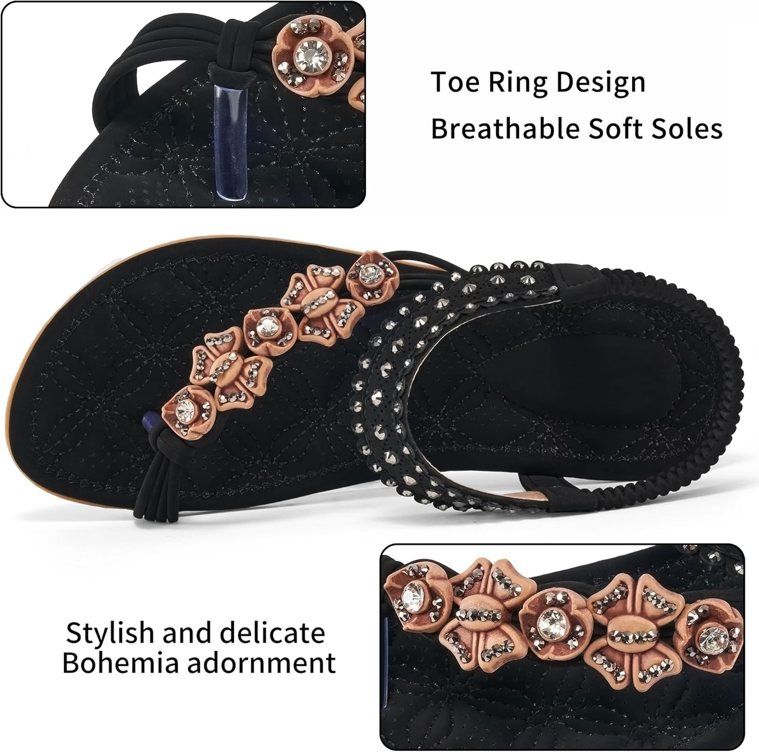 Alicegana Womens Sandals Dressy Flats: Bohemian Summer Comfortable Split Toe Shoes Walking Beach Gladiator - Image 4