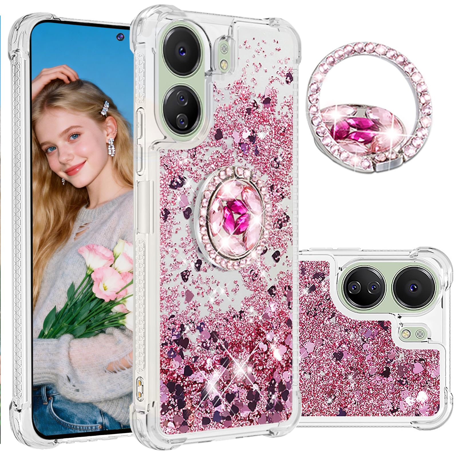 Amazon.com: Ephoou for Redmi 13C Liquid Case with Diamond