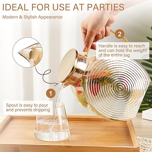 Miniatura 4 de OneDream Jarra de vidrio con tapas para puerta del refrigerador, jarra grande de té helado de 2.5 l84 onzas con asa, jarra de agua de borosilicato