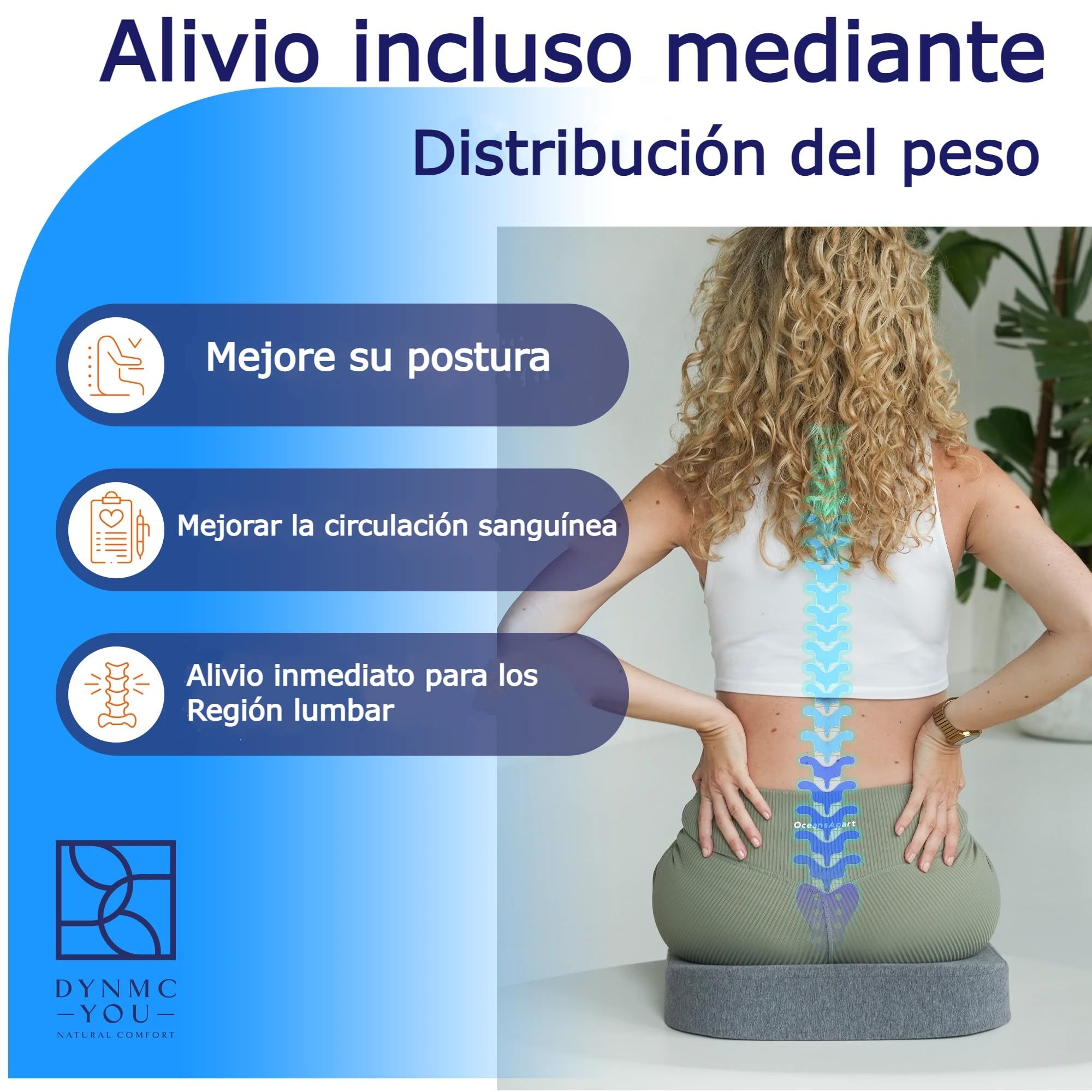 Cojín Cuña Silla Media Dura H3 - Prueba Muy Buena - [Desarrollado con Fisioterapeutas] - Cojín de Asiento Ergonómico Silla de Oficina & Co - Alivia la Espalda y Aumenta la Comodidad de Asiento
