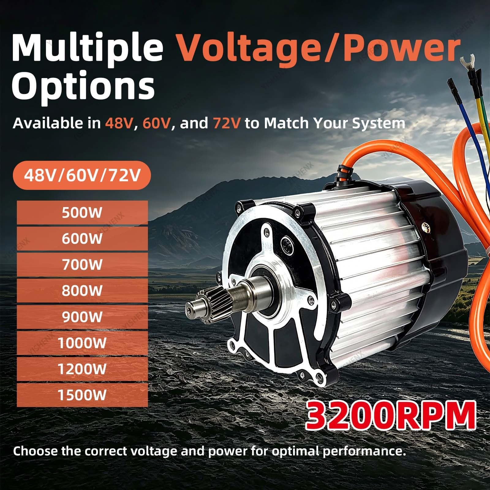 Silnik Trójkołowy Elektryczny 3200 Obr./Min, 48 V / 60 V / 72 V | Silnik Z Rdzeniem Z Czystej Miedzi 48 V / 60 V / 72 V, Obudowa Ze Stopu Aluminium, Do Elektrycznych Gokartów Czterokołowych