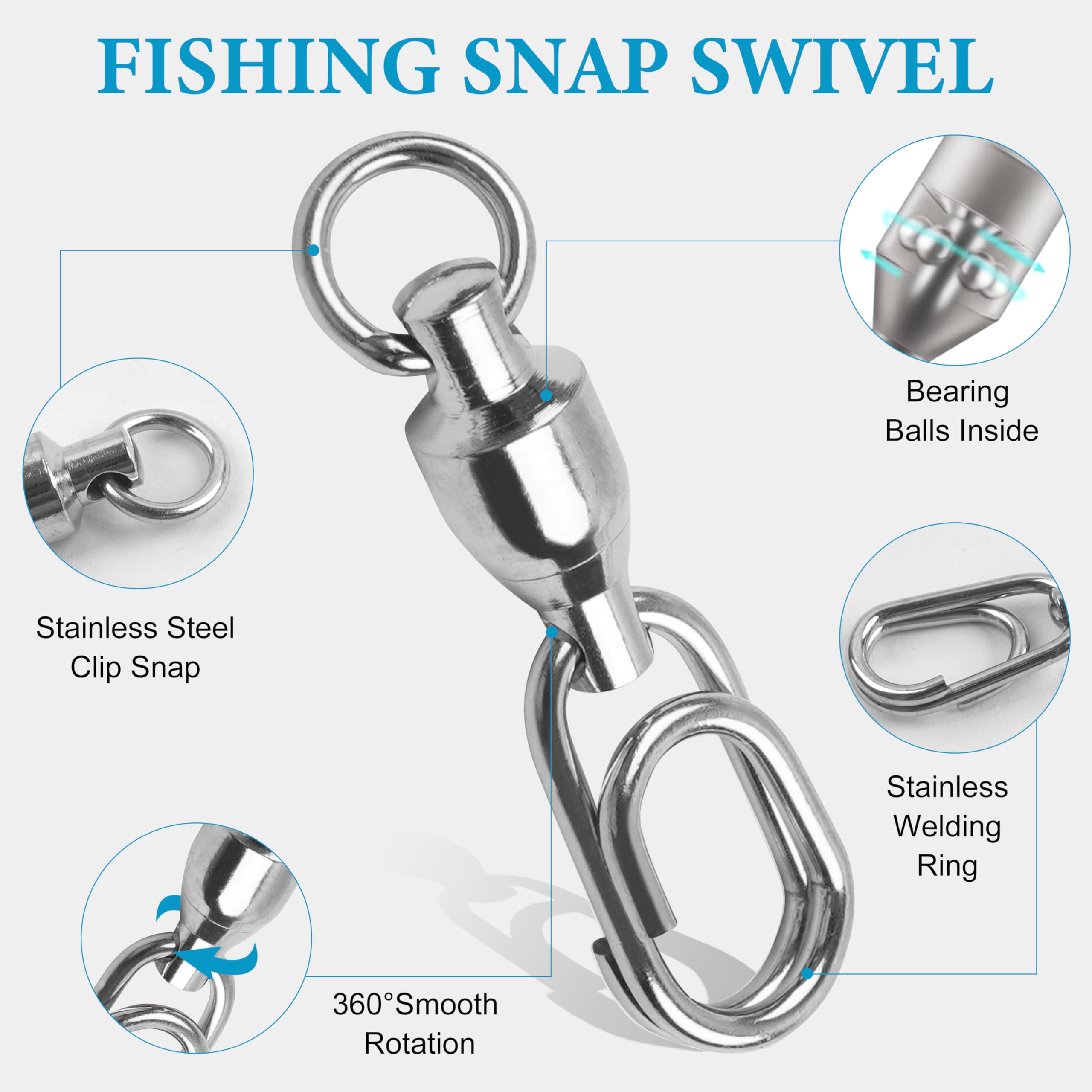 SILANON Ball Bearing Fishing Swivels with Oval Split Rings,20pcs Fishing Snap Swivels Fishing Tackle Saltwater Power Snaps Quick Change Fishing Lure Rings Connector Stainless Steel Solid Rings