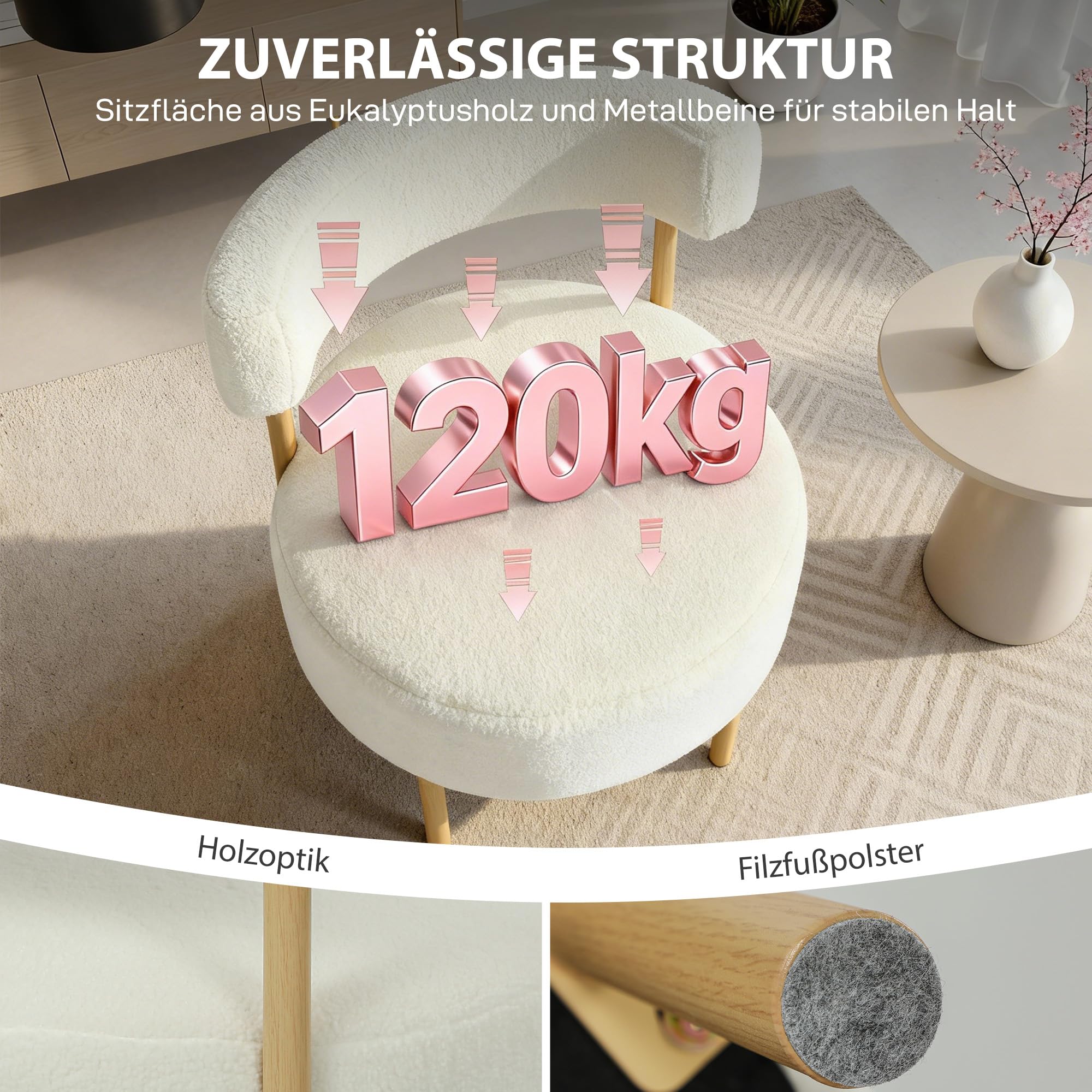 HOMCOM Sessel Loungesessel Relaxsessel mit Sherpa-Fleece, Metallbeinen in Holzoptik Polstersessel Lesesessel Einzelsofa für Wohnzimmer, Schlafzimmer, Cremeweiß