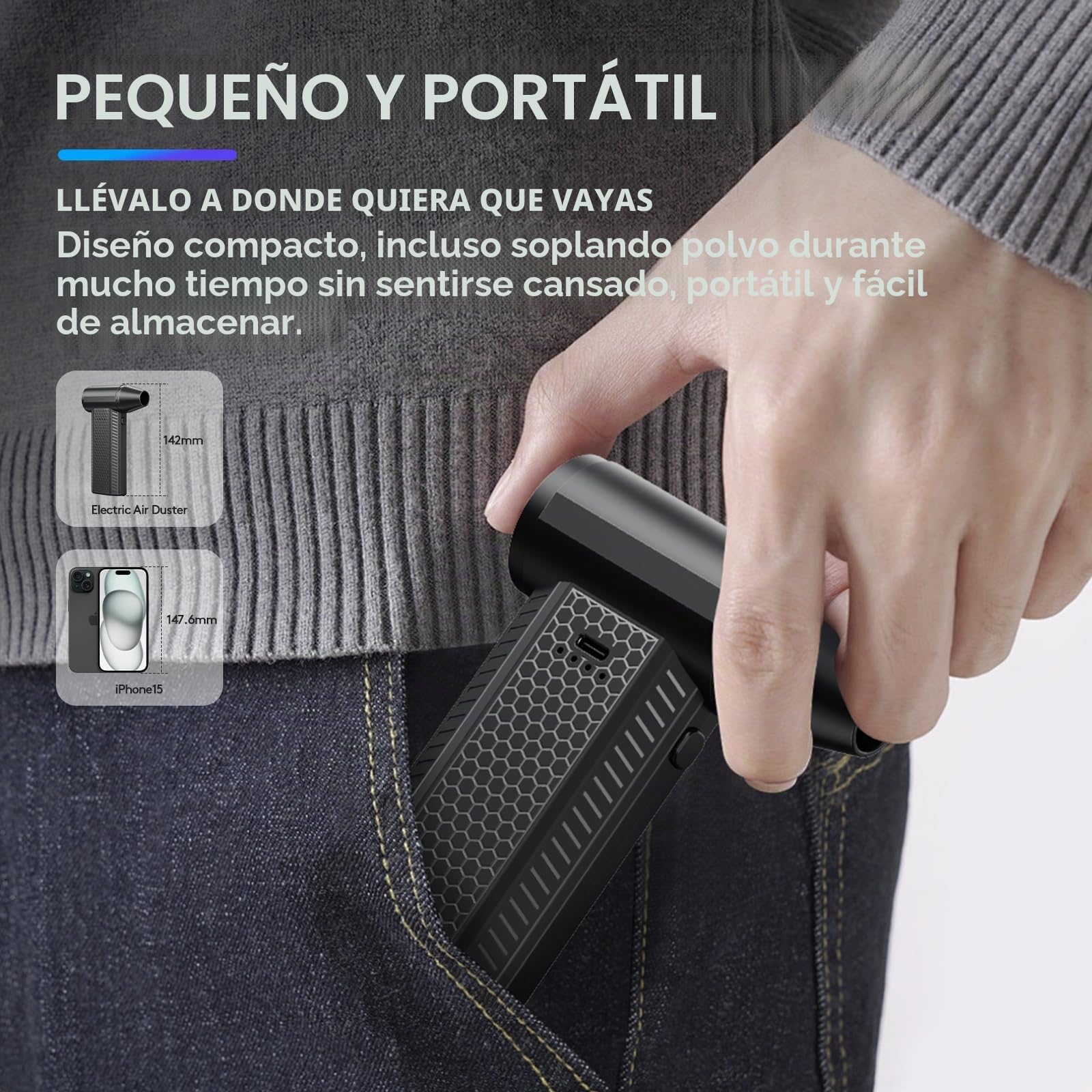 Kit de plumero de aire comprimido, soplador eléctrico, 130000 RPM, reemplaza la lata de aire comprimido, teclado limpio para coche (negro)