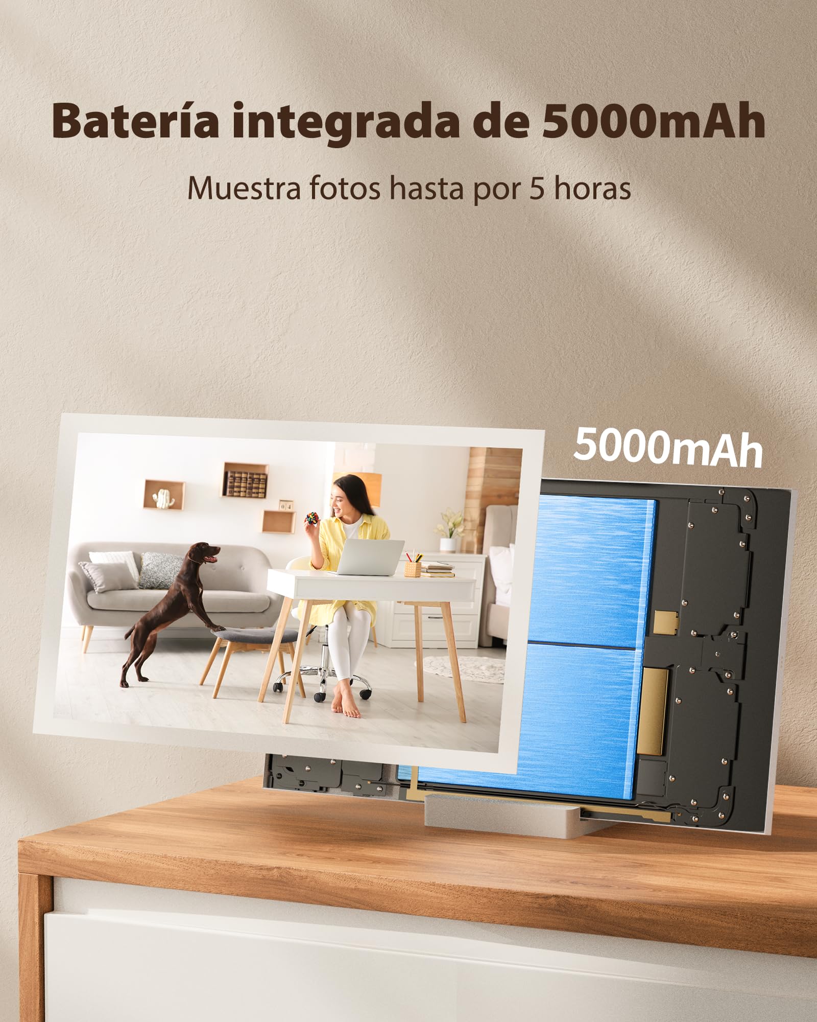 64G Frameo WiFi 10.1" Marco de Fotos Digital, Recargable e Inalámbrico con Batería 5000mAh, Base de Carga Inalámbrica, Pantalla Táctil HD IPS, Auto-Rotación, App Frameo