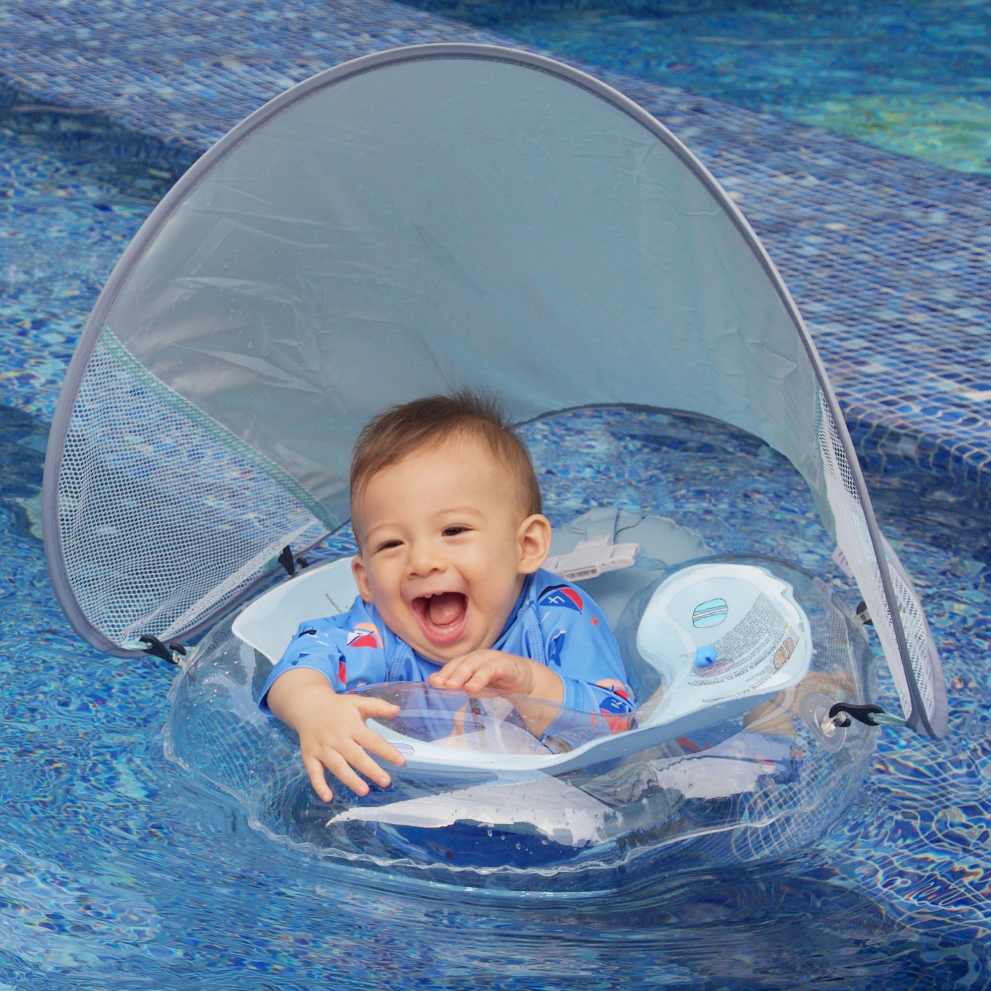 Swimava G6 Tummy Ring with Canopy (Age 3-24 Months) - Safe, Inflatable Baby Swim Trainer, Easy-to-Use Toddler Float, Water Play & Swim Skills Development Aid for Infants (Macaron)