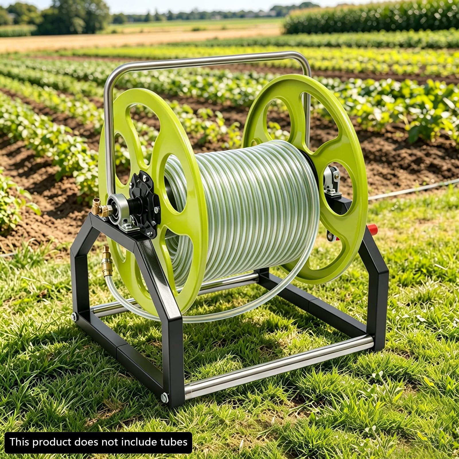 Carrete de manguera de jardín resistente, carrete de manguera de metal para montaje en suelo/pared para carrete de manguera de 5/8 pulgadas, soporta hasta 328 pies (manguera no incluida)