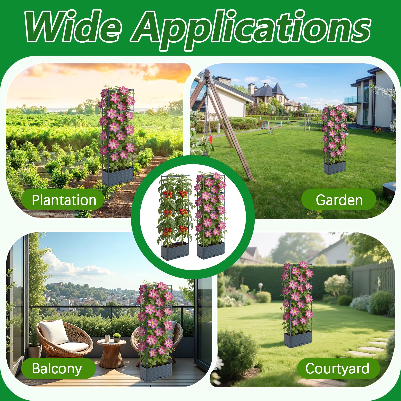 BRGD Paquete de 2 Jardineras Elevadas con Enrejado, 4 Niveles Torre de Cultivo para el Cultivo de Tomates, Pepinos, Frijoles, Rosales y Petunias