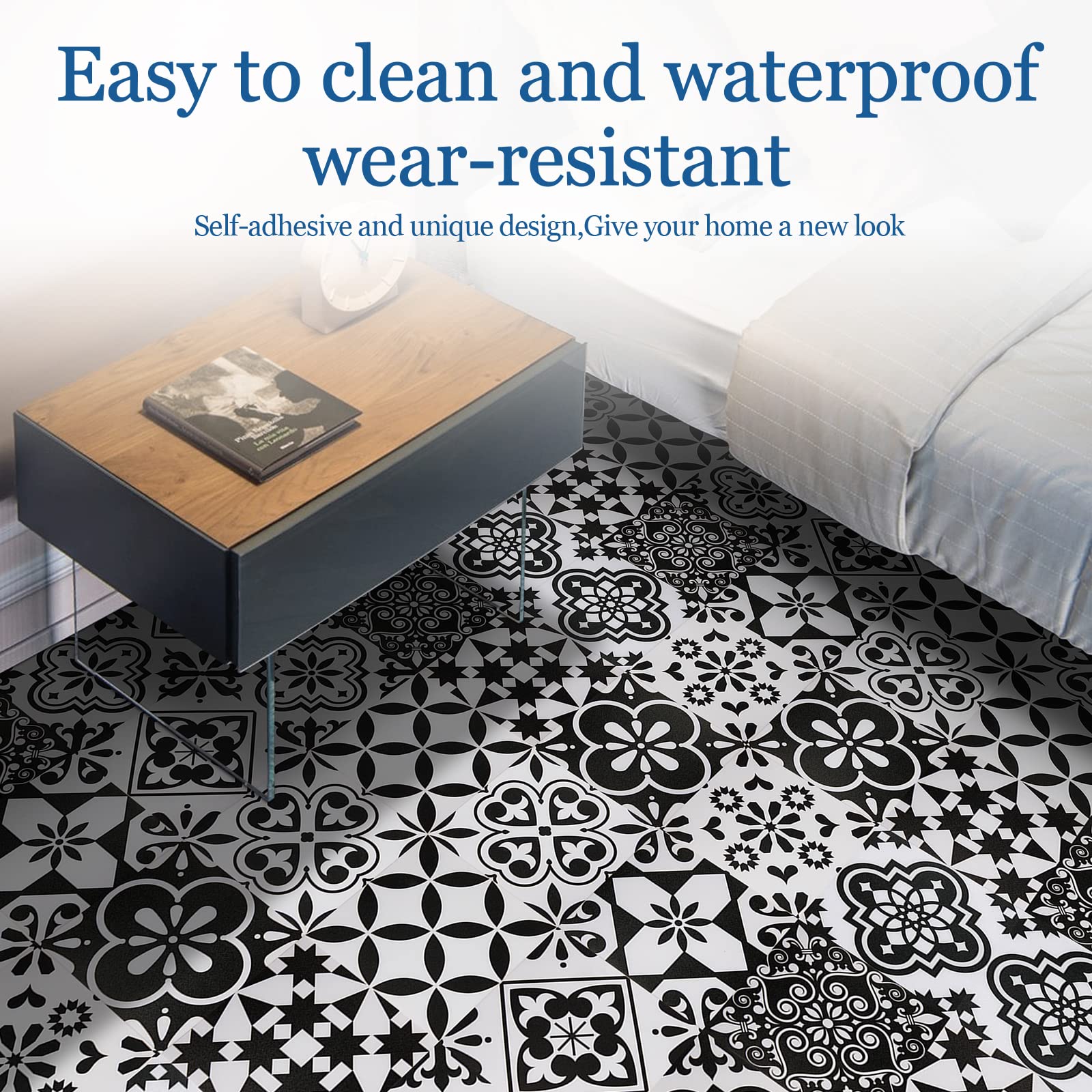Snapklik.com : Peel And Stick Floor Tile Black And White, Vinyl ...