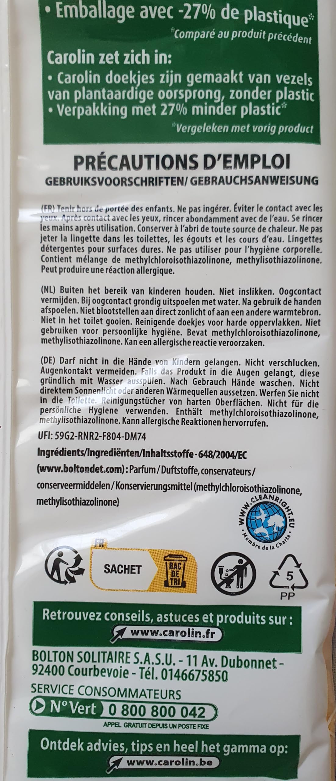 Carolin Sols Au Savon De Marseille x15 Lingettes Ultra-Imprégnées (lot de 4 soit 60 lingettes)