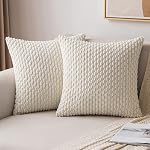 MIULEE Couvertures d'oreiller Jetez doux Corduroy décoratif ensemble de 2 Boho Coussin rayé Couvertures d'oreillers Étagères Agritourisme Décor pour Couch Bed Canapé Salon 18x18 Crème de pouce blanc