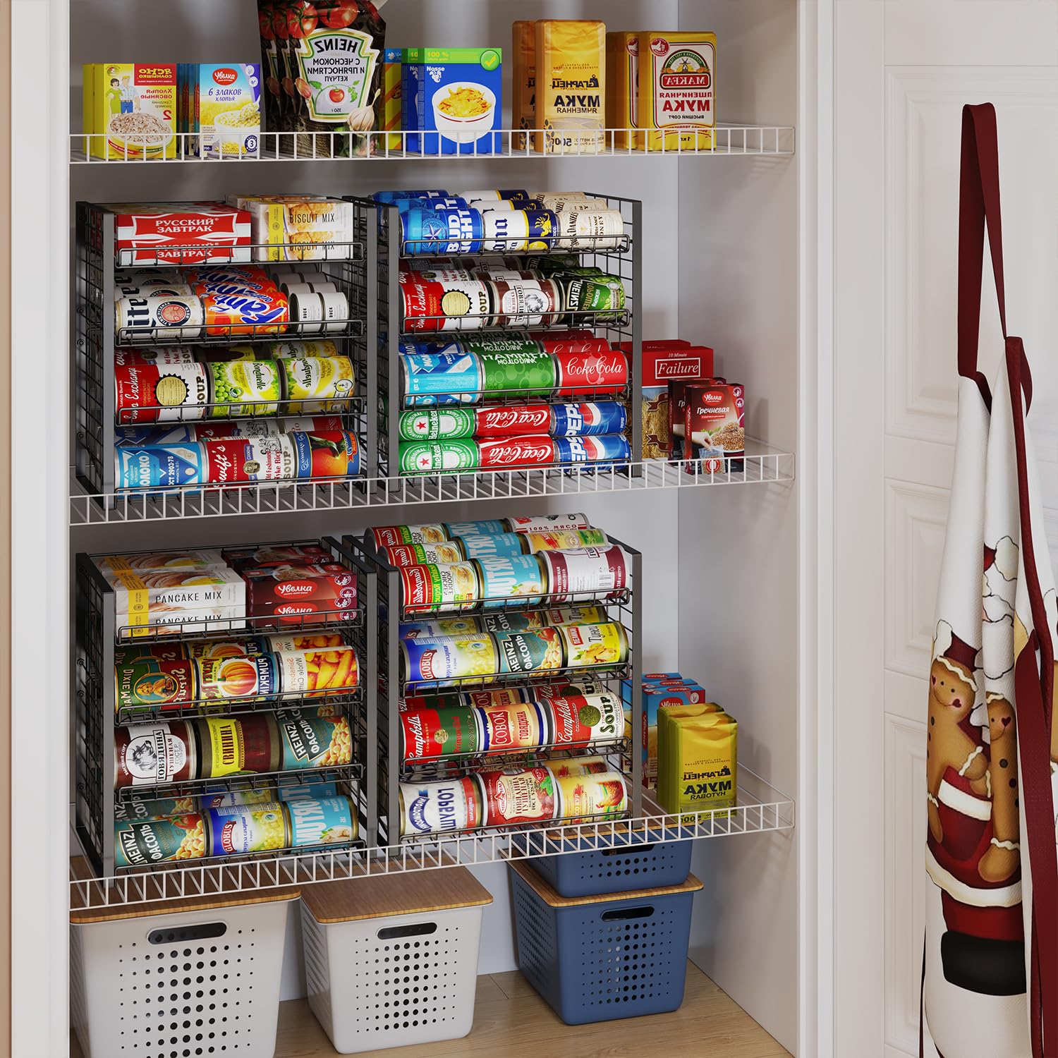 JKsmart 4-stöckiges Dosenregal für Speisekammer, verstellbarer Dosenhalter für verschiedene Unzen von Konserven, Limonaden, Getränke, Dosenspender für bis zu 48 Dosen für Schrank