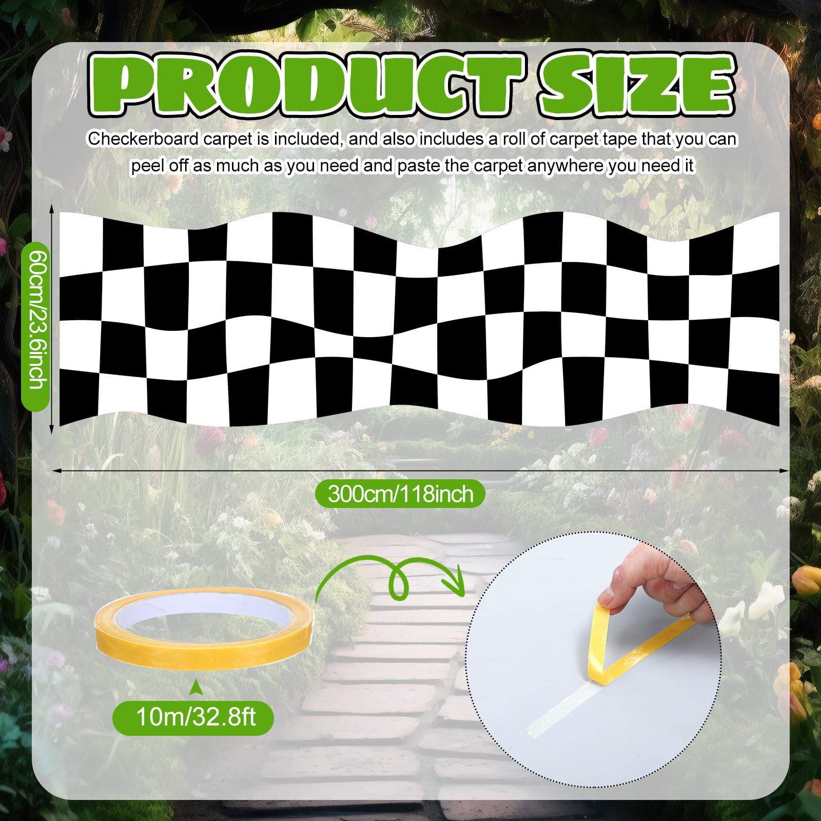 Preboun 1 Pcs Wonderland Runner Carpet Decoration 118 x 24 Inches Black and White Checkered Rug Polyester Checkerboard Aisle Runner for Wonderland Birthday Party Decorations (Classic Style)