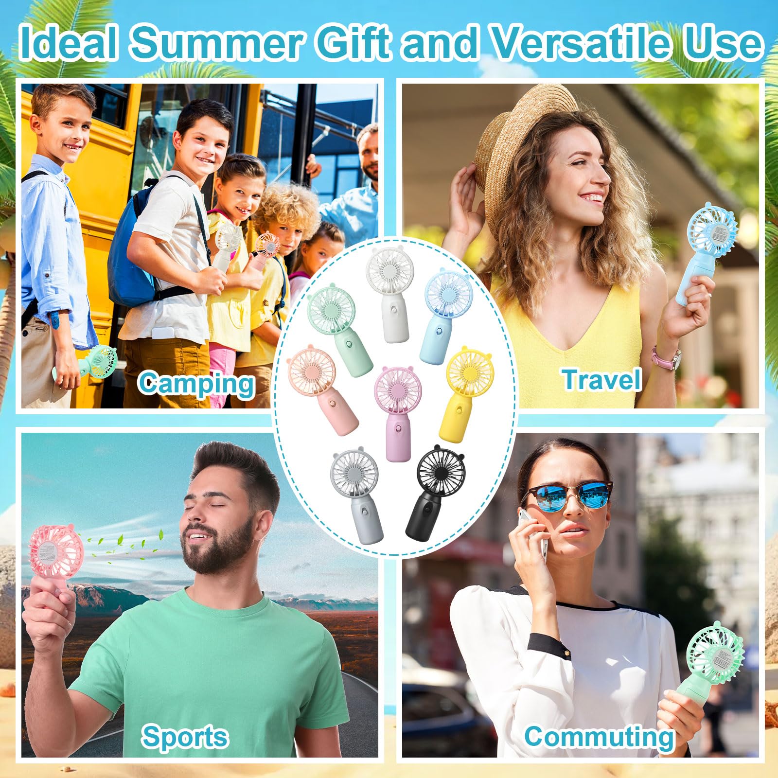 Glooglitter Tragbare Mini-Ventilatoren, batteriebetrieben, mit Umhängeband für Make-up, Wimpern, kühlend, leicht, für Hochzeit, Outdoor, 8 verschiedene Farben, 16 Stück