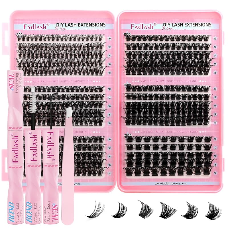 Kit DIY FADLASH com Cílios em Tufos D Curl, Cola, Selante, Removedor e Pinça