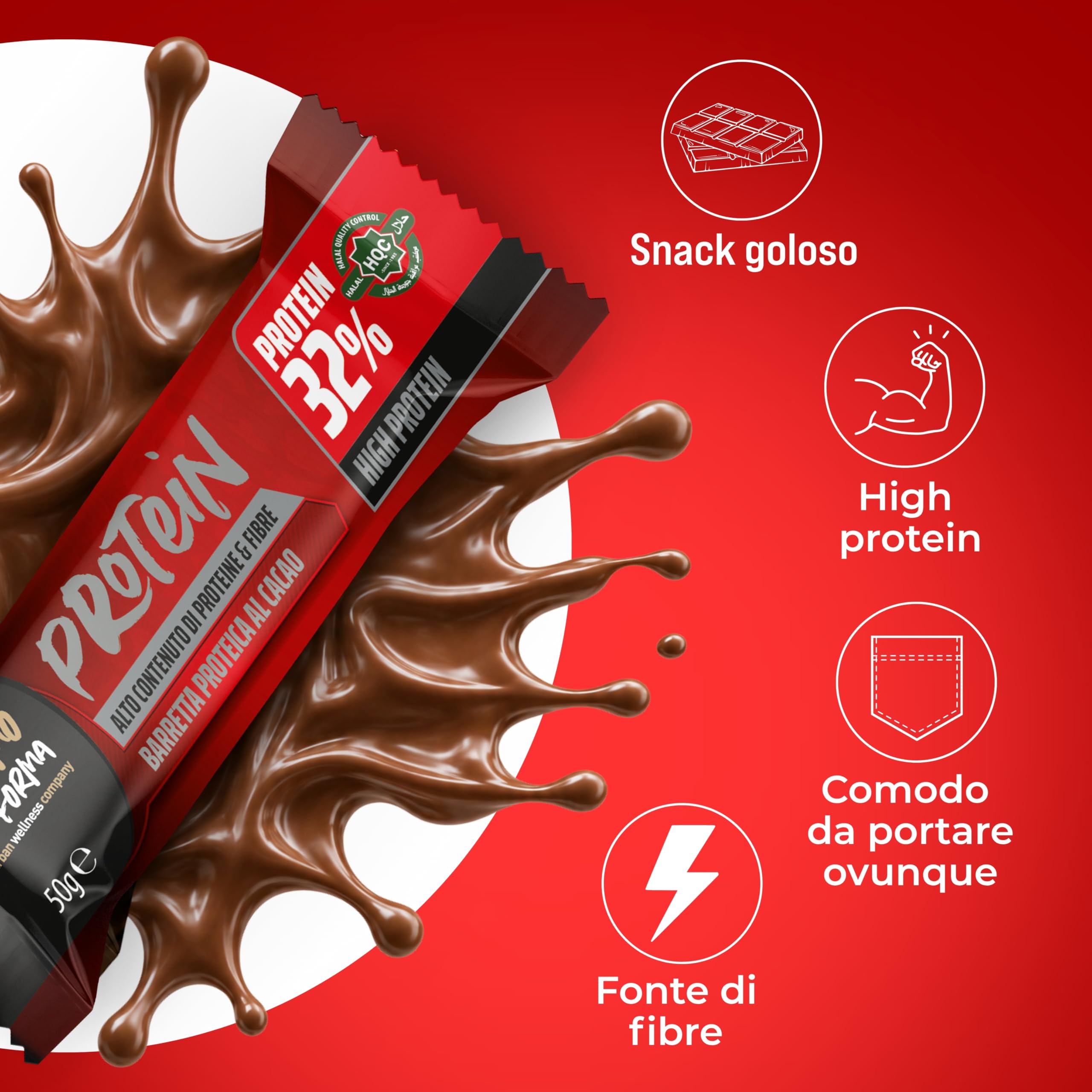 1 ATTIMO IN FORMA Barrette Proteiche 32% Protein Barretta Proteica set 24x50g con Crema di Cacao e Croccantini di Soia, Snack Proteico Fonte di Proteine e Fibre