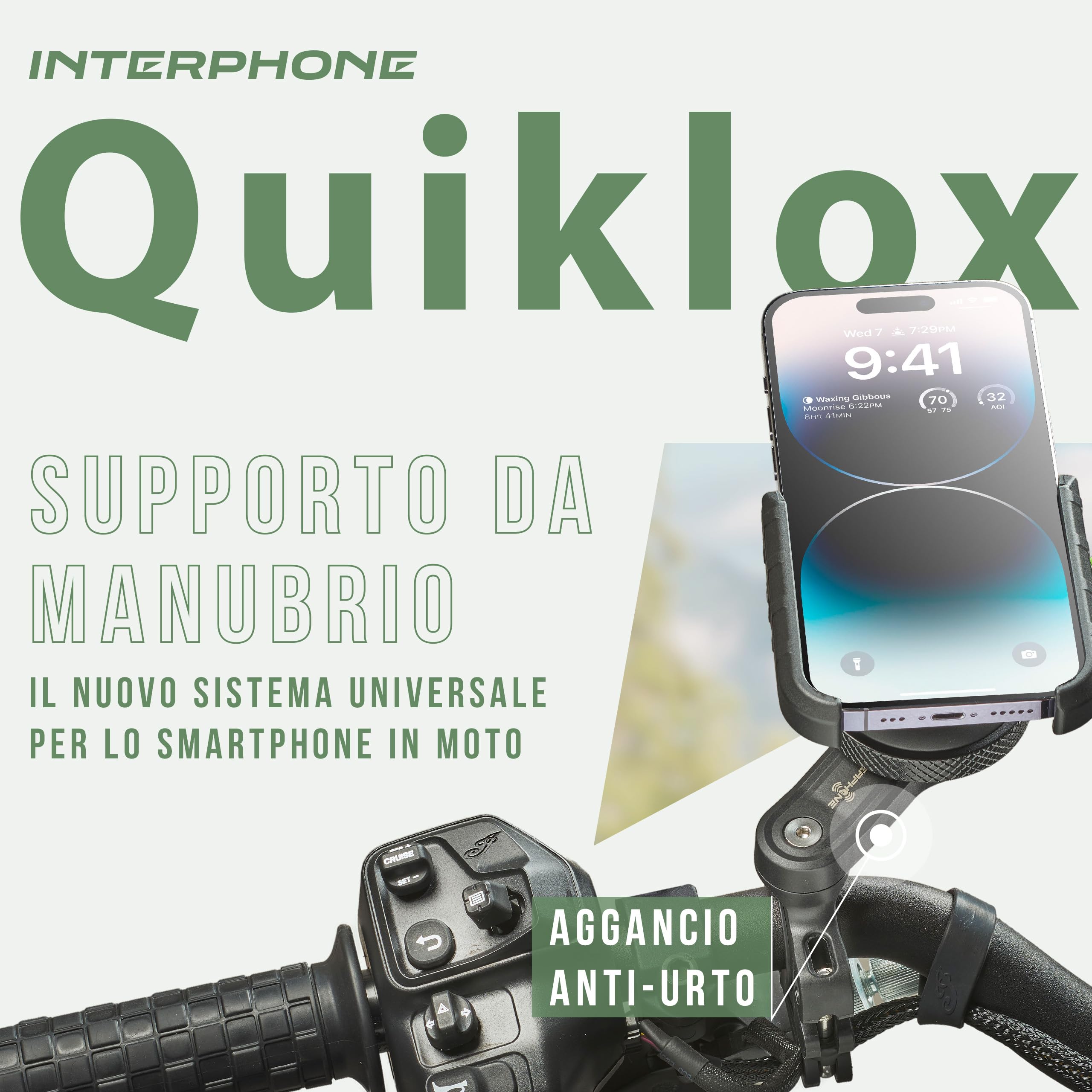 INTERPHONE QUIKLOX Supporto Telefono Moto da Manubrio Universale, Porta Smartphone Modulare con Aggancio Rapido
