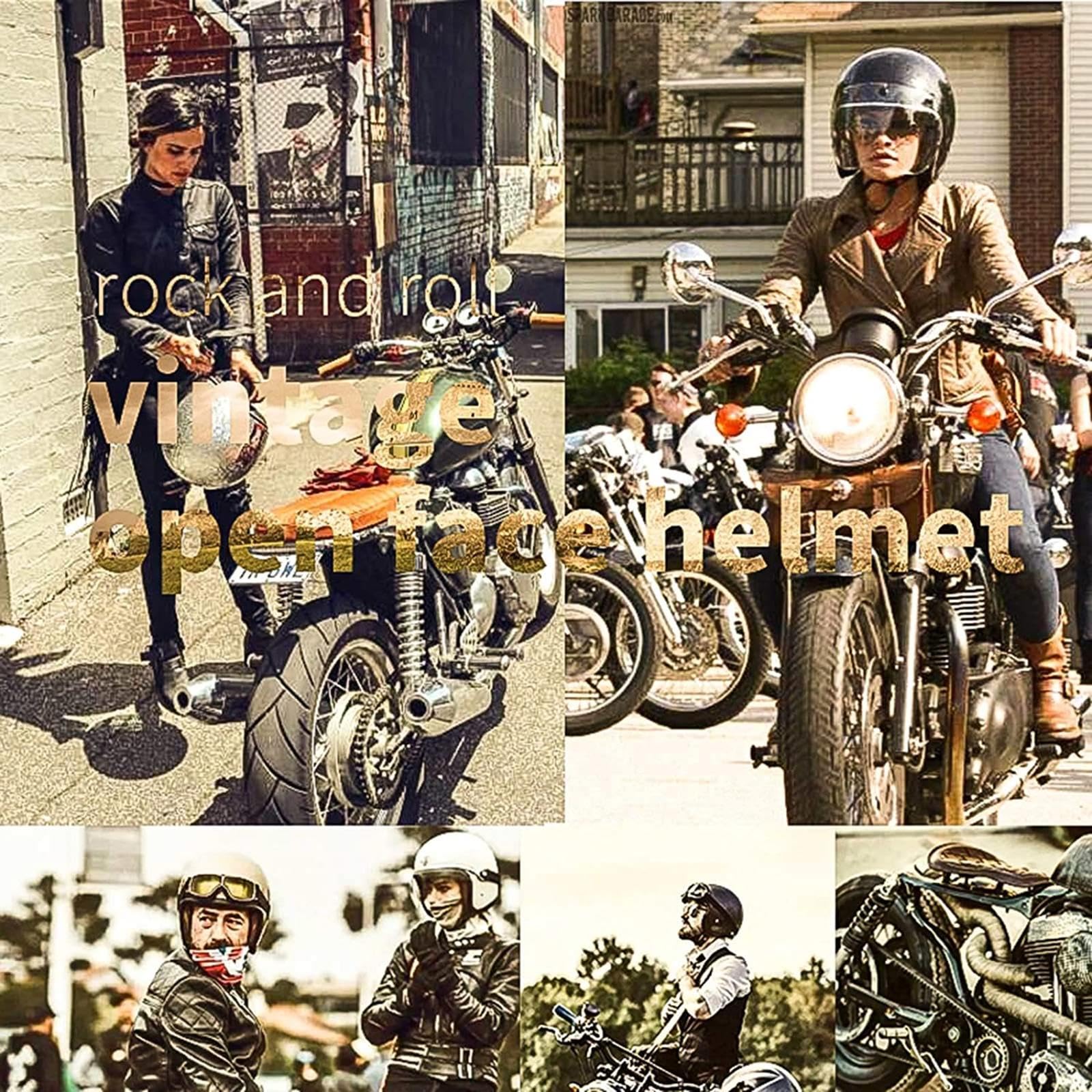 Casque Jet Vintage Harley Demi-Casque avec Lentille à Bulle Certification Dot ECE Matériau FRP Cruiser Chopper Scooter 3/4 Casque de Moto Pilote