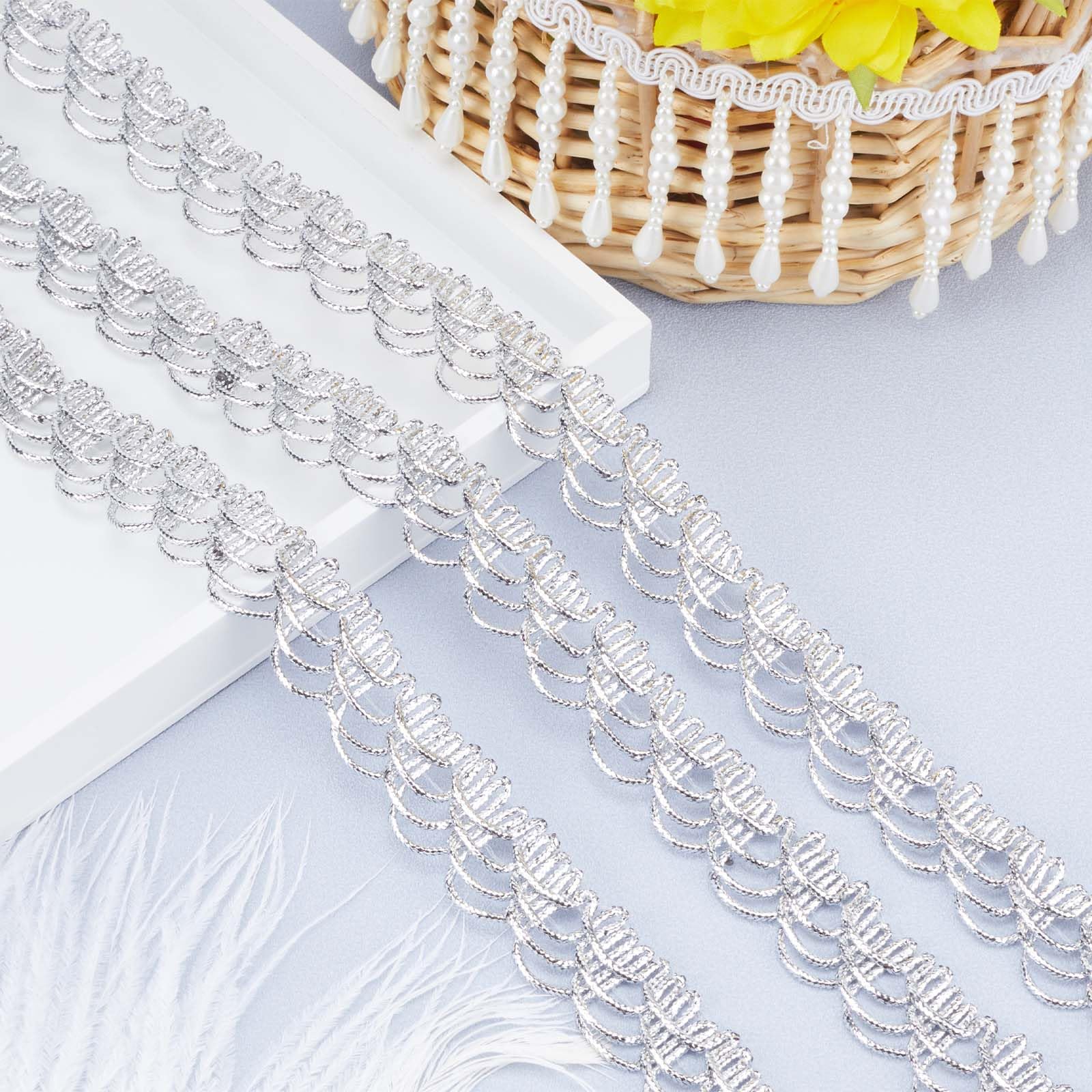GORGECRAFT 15 Metri Di Pizzo Ondulato Argento – Treccia Filigrana Larga 15 Mm, Nastro Per Abbellimento Vestiti, Fai Da Te E Artigianato