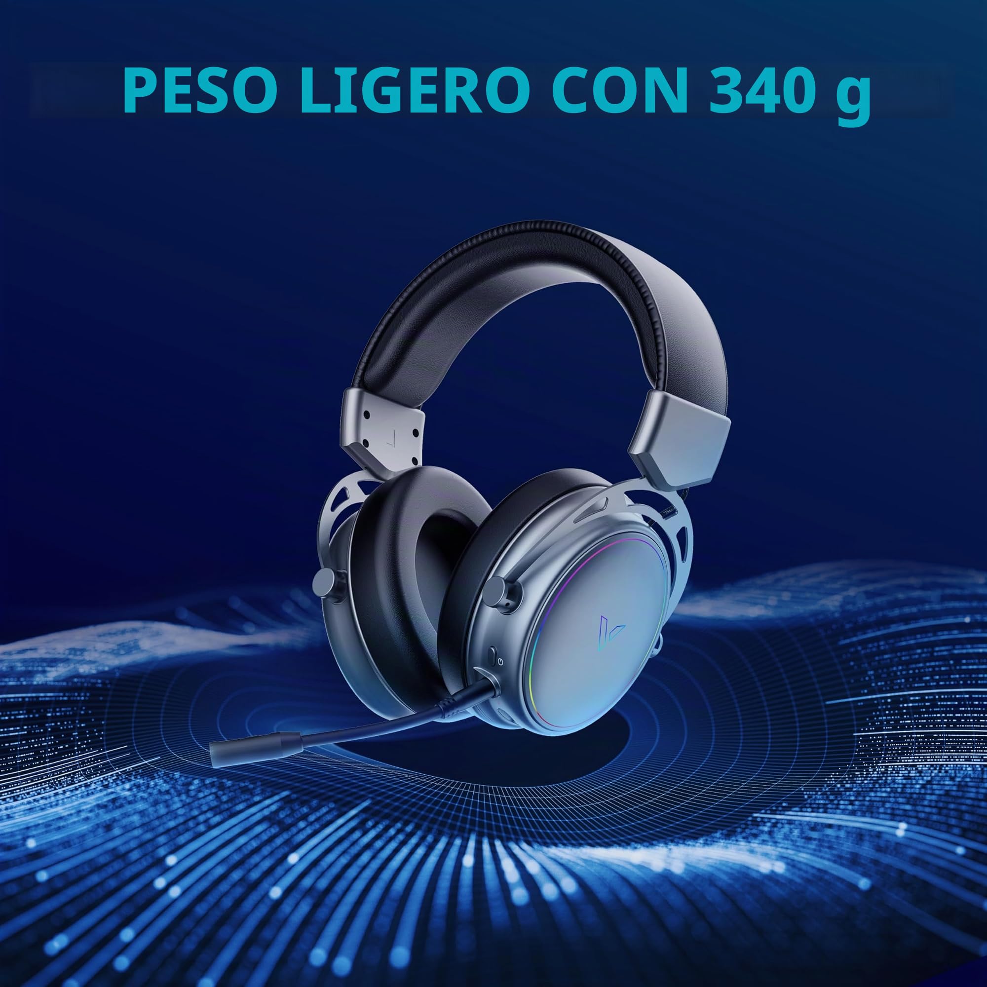 Rapoo Auriculares inalámbricos VH800 para Videojuegos, micrófono Flexible con Silencio, Almohadillas de Piel sintética, batería de 46 Horas, Auriculares Bluetooth y PC de 2,4 GHz, Mac, Xbox One, PS4,