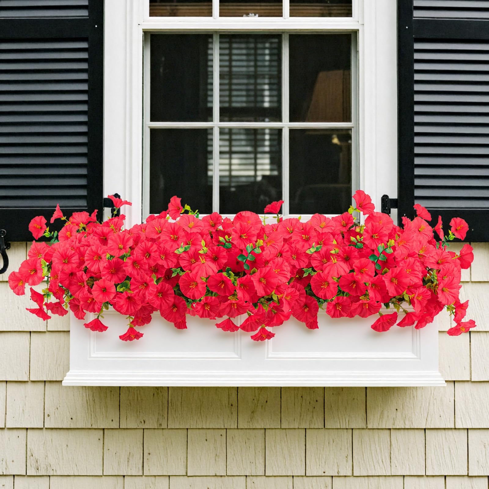 6 Bundles UV Resistant Artificial Flowers, Realistic Faux Plants for Garden, Rose Red - Image 4