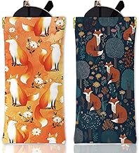 GLOBLELAND 2Pcs Soft Glasses Case Travel PU Leather Glasses Bag Portable Squeeze Top Eyeglass Case Pouch for Sunglasses Watches Phones Makeup Brushes