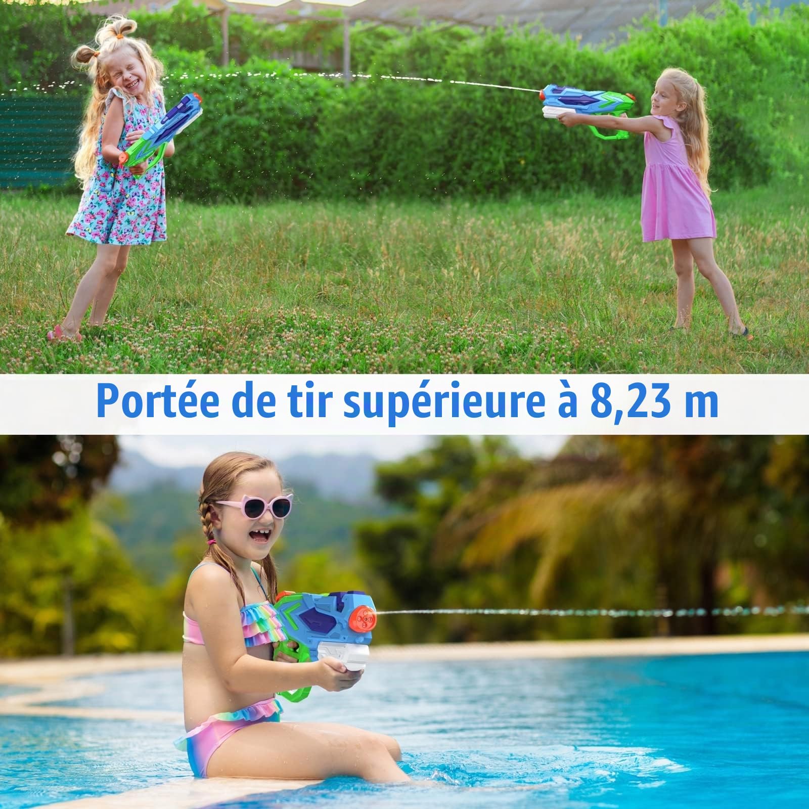 Pistolet à Eau pour Enfants et Adultes, 4 PCS XXL Fusils à Eau 22" Puissant avec 750ML, Water Soaker Guns Longue Portée 8-10M, Jouet d'Été pour Piscine, Jardin et Plage