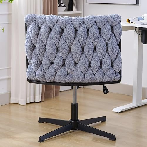 Miniatura 4 de Silla giratoria sin brazos para oficina en casa, patas cruzadas, sin ruedas, asiento ancho de terciopelo tejido, respaldo medio, silla estética para