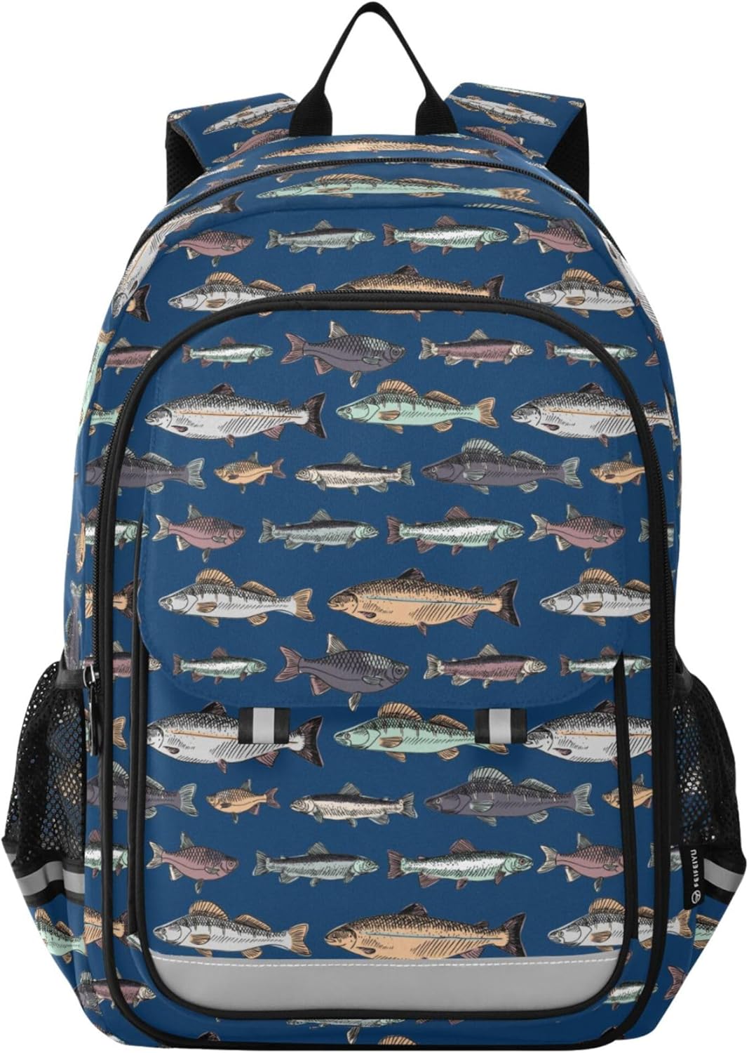 Fisyme Vintage Fishes Blue School Backpack Laptop Backpacks Bags Bookbag Travel Casual Computer Notebooks Daypacks