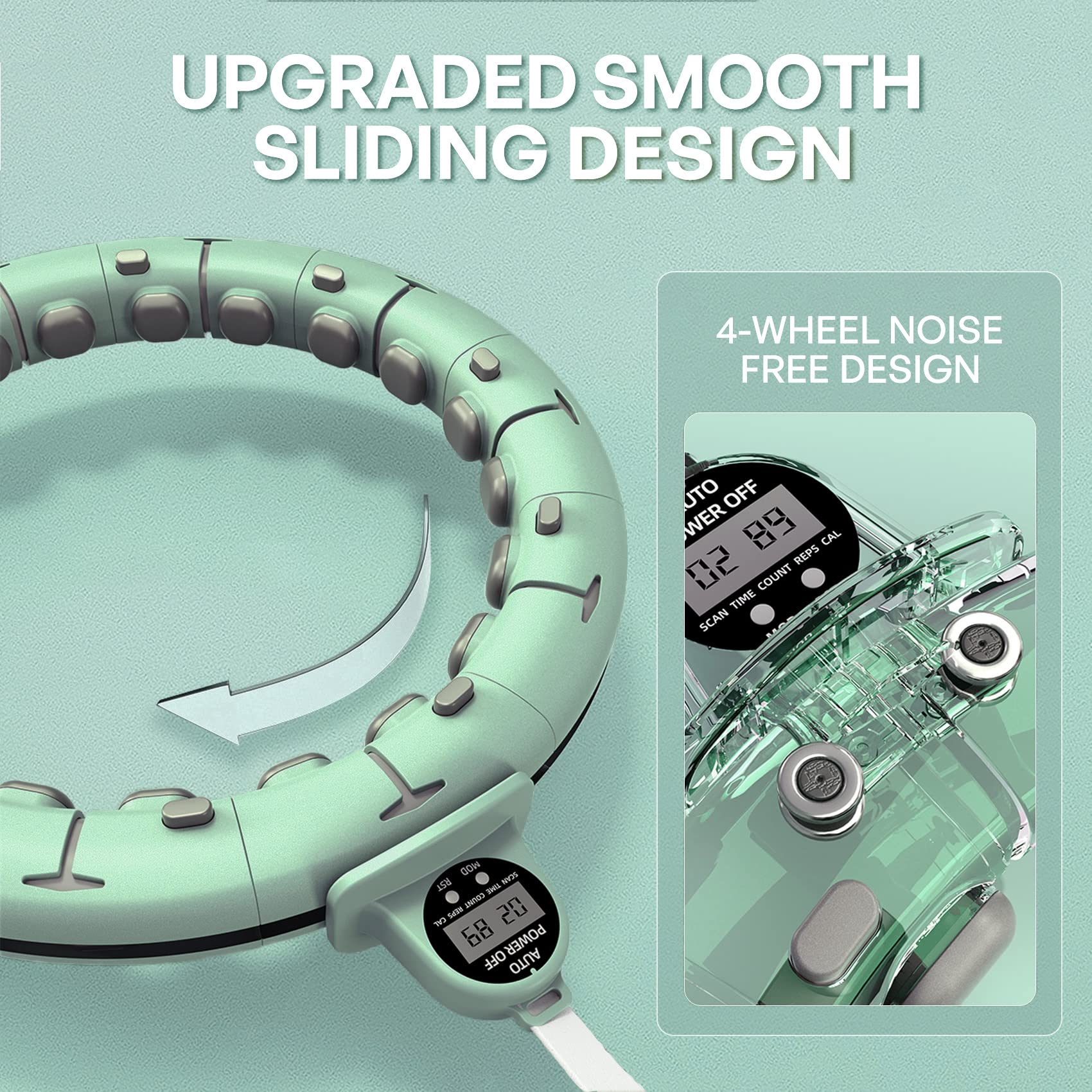 11+1 Ersatzknoten Taille 36 Zoll mit Zähler, Smart Weighted Hula Hoop für Erwachsene Gewichtsverlust Infinity Hoop Kinder Erwachsene Home Outdoor Fitness Übung Bauchmuskeltrainer Grün
