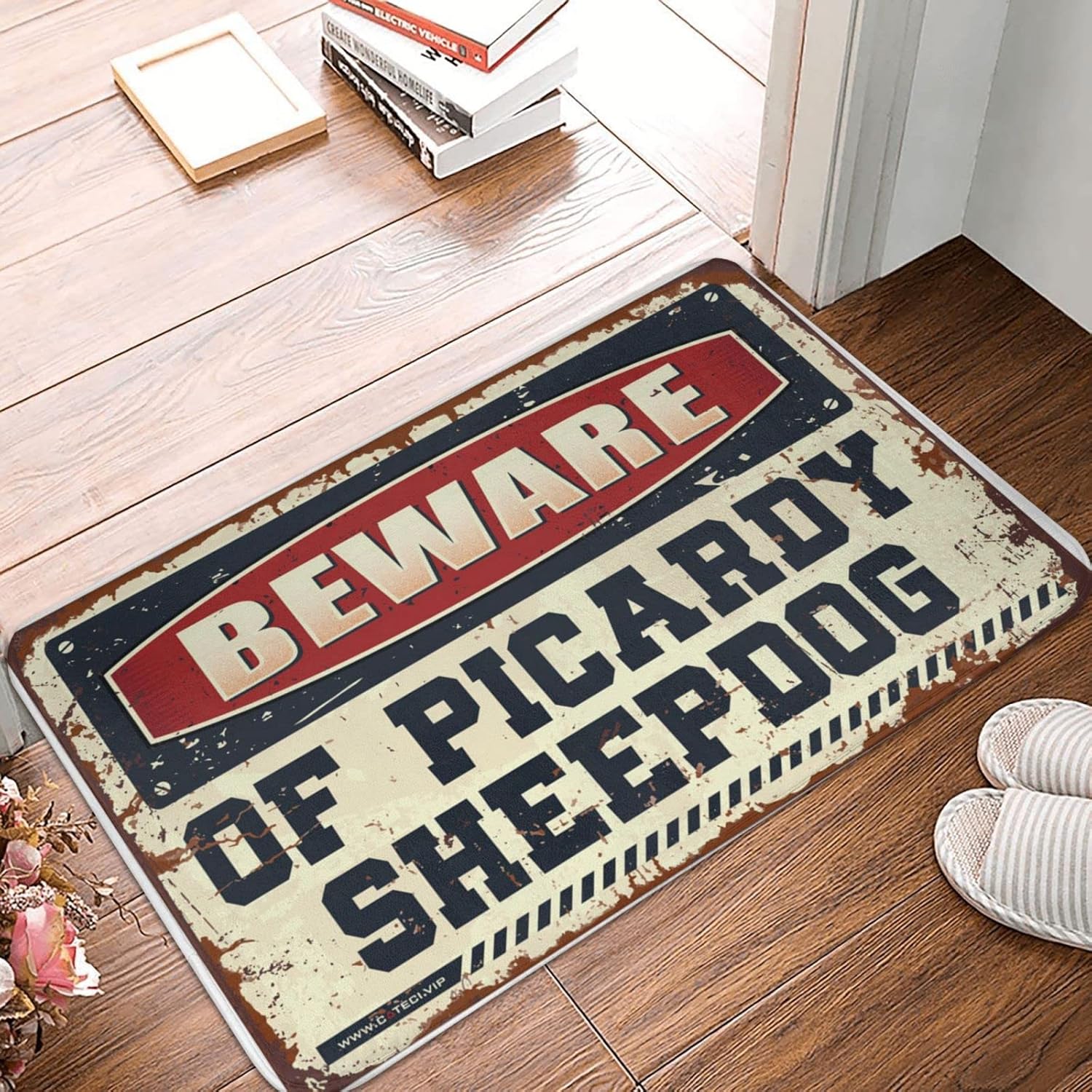 Funny Room Decor Beware of Picardy Sheepdog Doormat Doormat Rug Door Mat for Outside Entry(65X90CM)