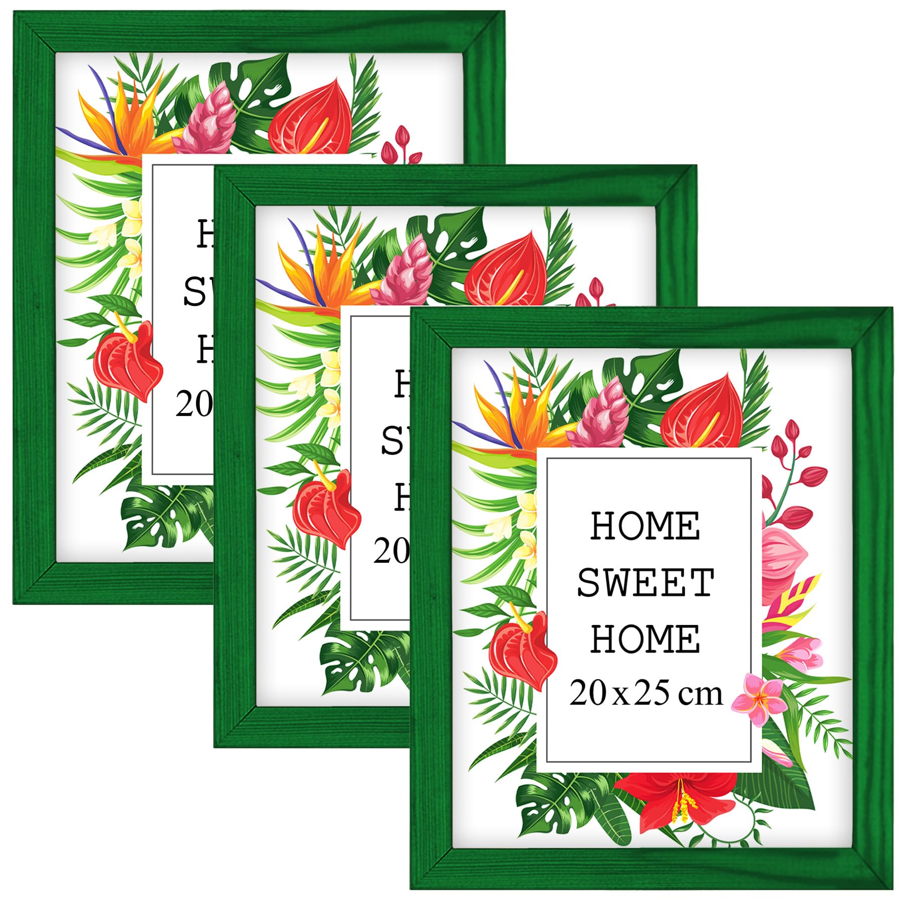 Mg Design Green Set Of 3 Wooden Picture Frame 8X10 Inch (20X25 Cm), Real Wood Frame With Acrylic Glass, Vertical & Horizontal Hanging – For Photos, Posters, Certificates, Puzzles