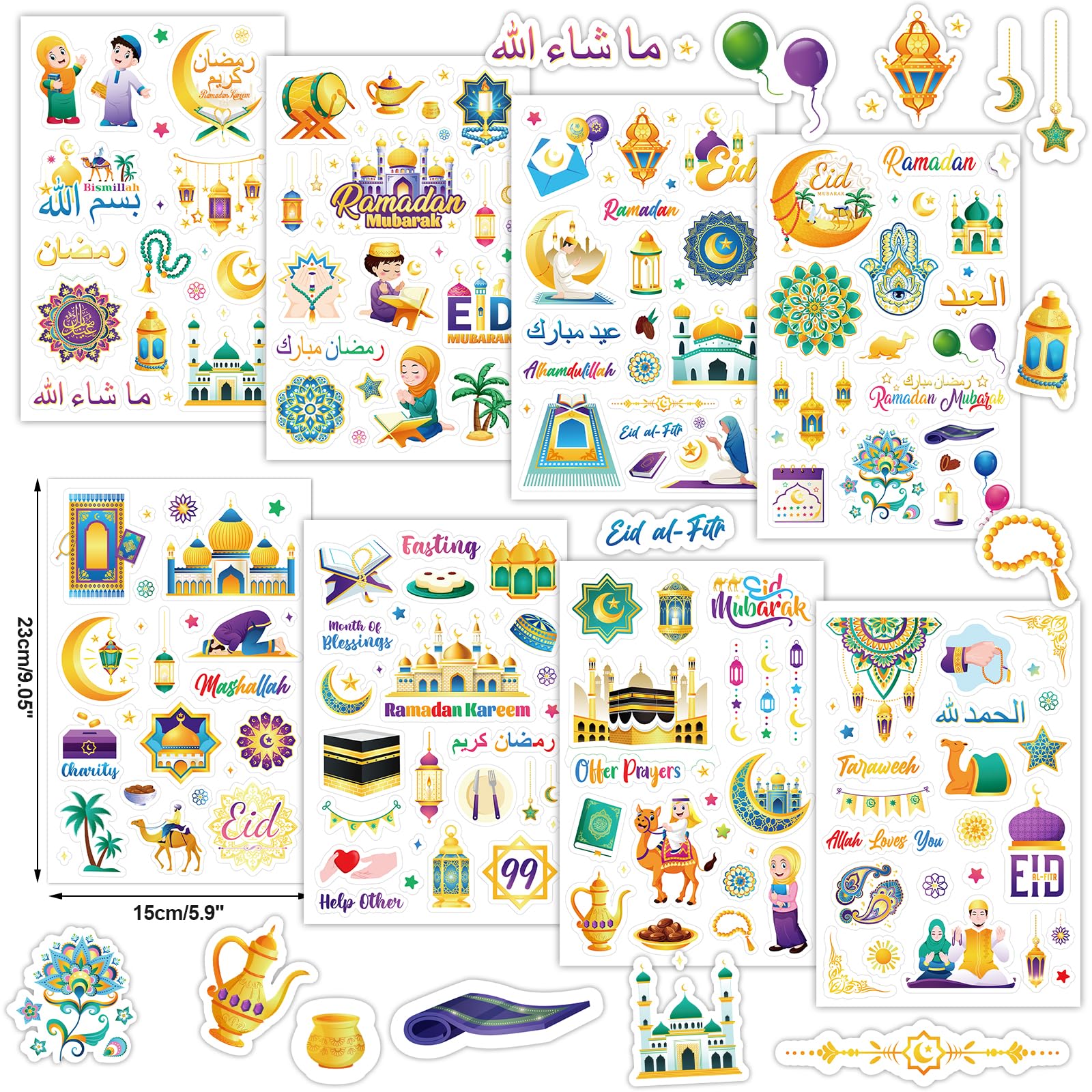 DPKOW 24 Sheets Islamic Stickers Ramadan Eid DIY Stickers for Kids Crafts Gifts Eid Mubarak Stickers for Scrapbooking Bullet Journal Decal Islamic Floral Moon Star Mosque Stickers Ramadan Kareem - Image 2