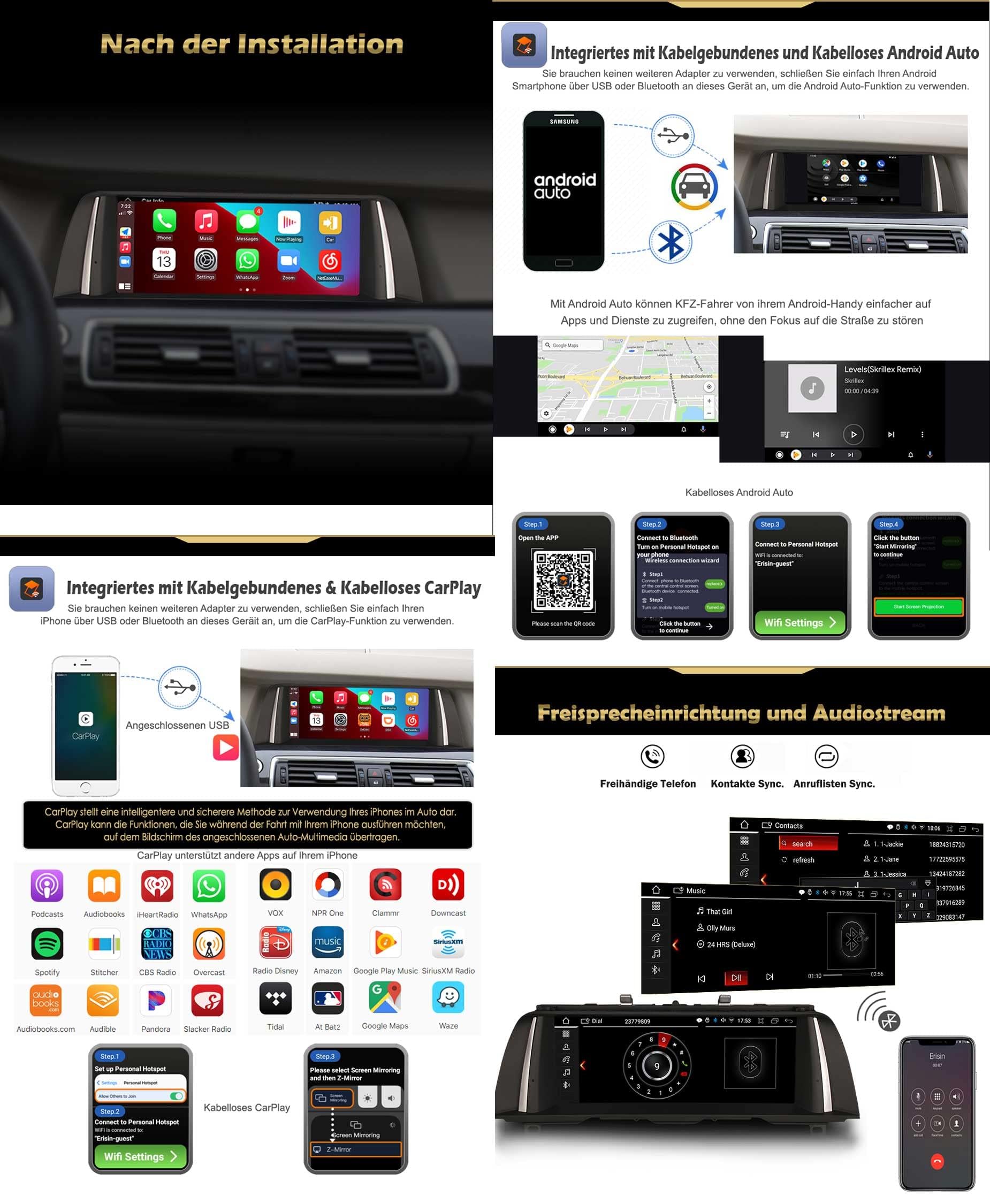Erisin 10.25 Zoll Android 14 Autoradio mit GPS Navigation für BMW 5er F10/F11 2013-2016 NBT System Unterstützt OEM iDrive CarPlay Android Auto Bluetooth DAB+ WiFi USB IPS Bildschirm 8-Kern 4GB+64GB