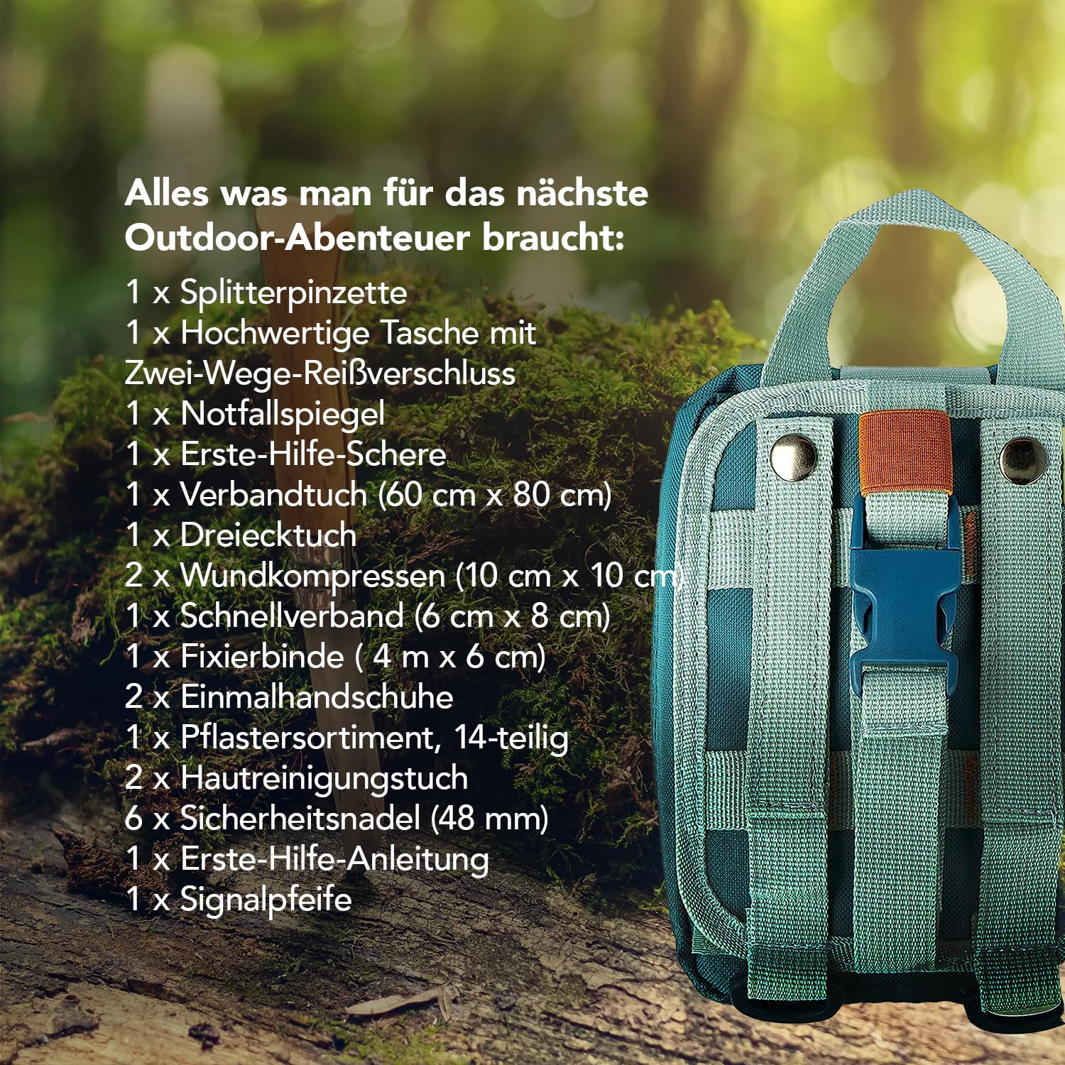 First Aid Only Erste Hilfe Set in Outdoortasche | 37-teilige Verbandstasche für Reisen, Wandern, Camping oder Sport | Inklusive Verbandsmaterial, Schere, Pinzette und Sicherheitsnadeln | P-10051
