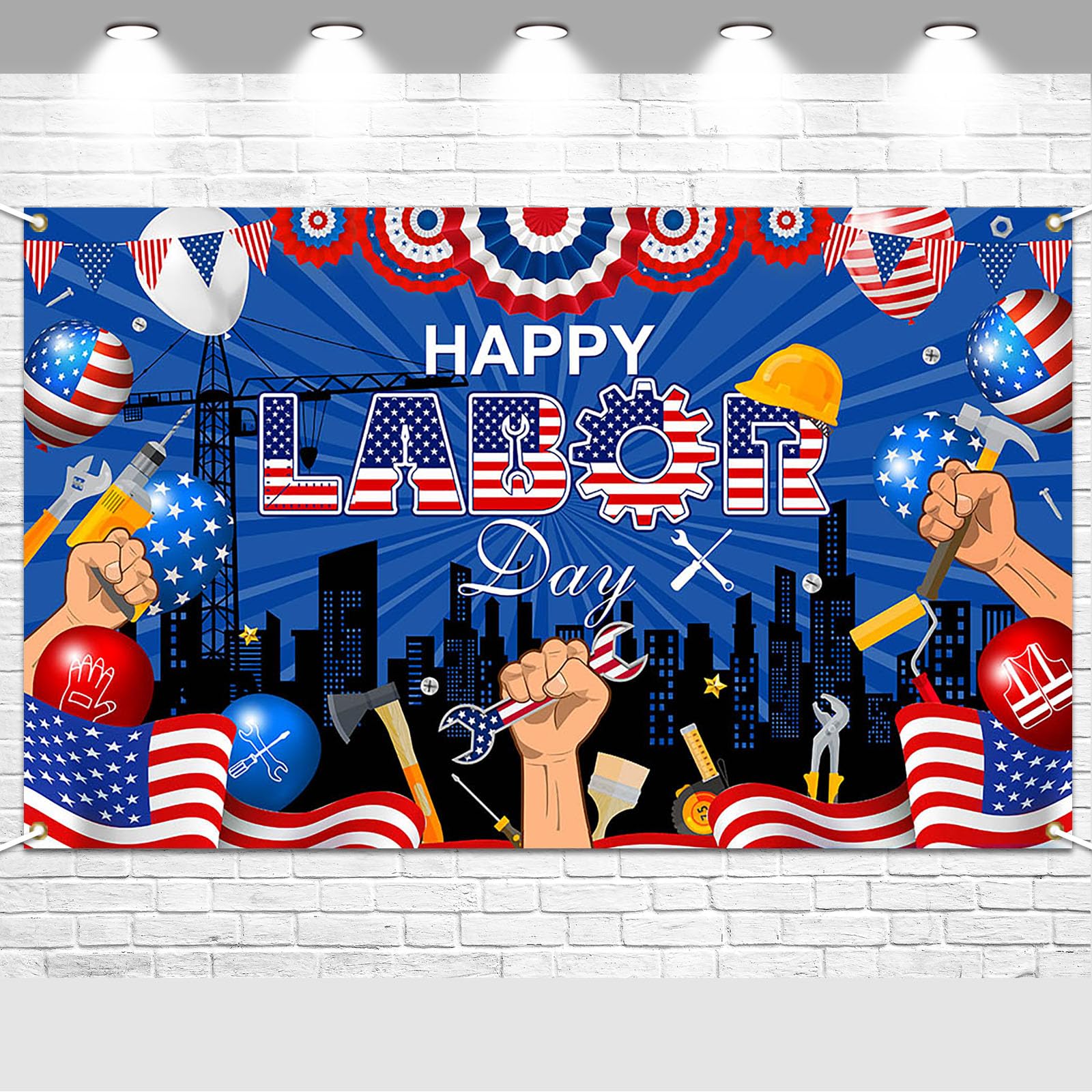 Avezano Happy Labor Day Backdrop Labor Day Banner Celebration Party Decorations for Home School Office Indoor Outdoor Photobooth Props 70.8x43.3