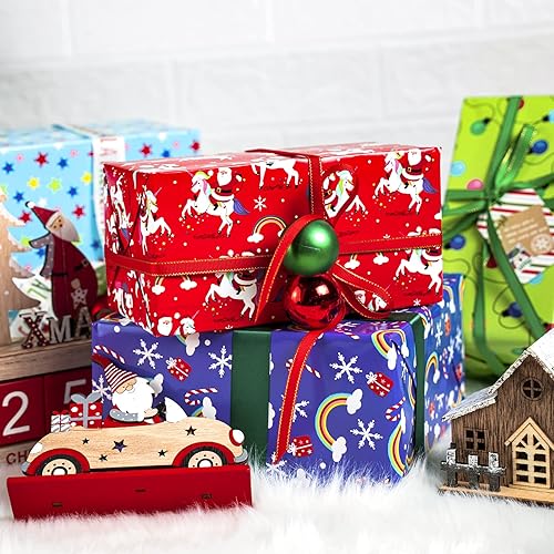 Miniatura 71 de WRAPAHOLIC Papel de regalo reversible a cuadros, mini rollo, 17 pulgadas x 33 pies, papel de regalo de Navidad a cuadros rojos y negros para 2-Rojo