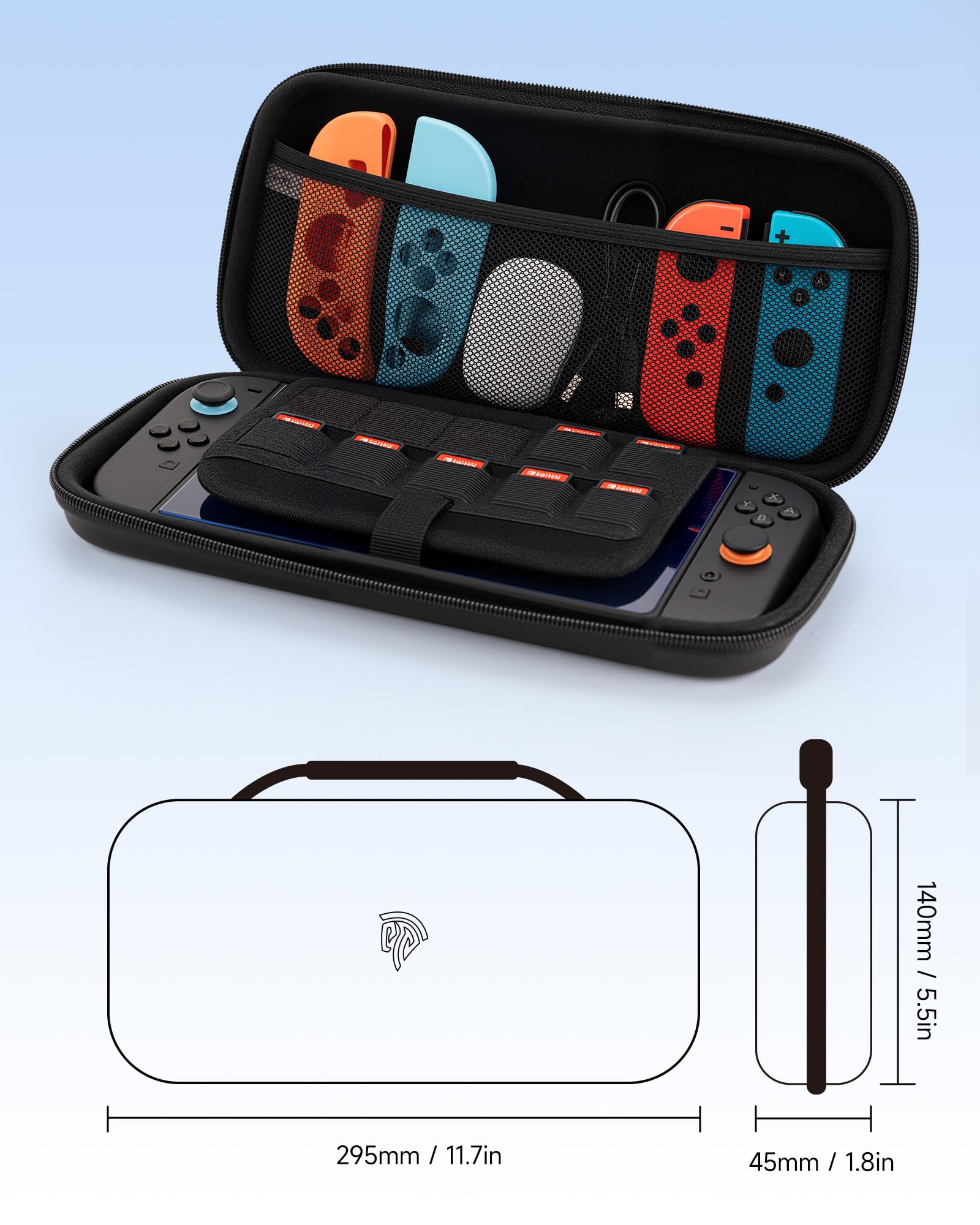 EasySMX Étui de transport pour Nintendo Switch – Ensemble d'accessoires de grand volume, 1 protecteur d'écran, 1 coque de protection Joy-Con, 2 paires de poignées en silicone | Plus durable