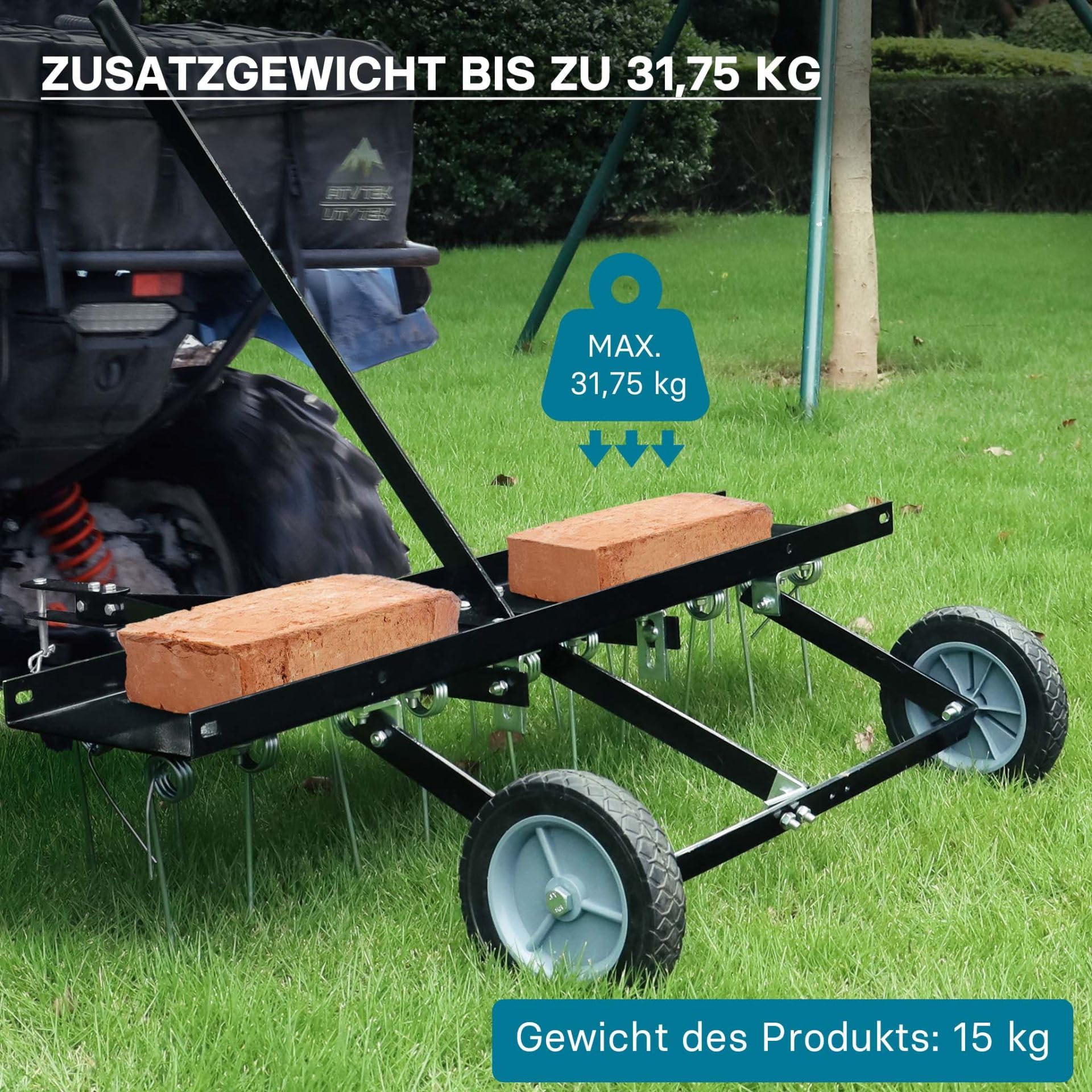 Vertikutierer für Aufsitzmäher 100 cm, Rasenlüfter für Rasentraktor & ATV, Anhänger Vertikutierer, Moosentferner Rasen, Verstellbare Arbeitshöhe, Garten Rasenpflege Gerät Robust Langlebig